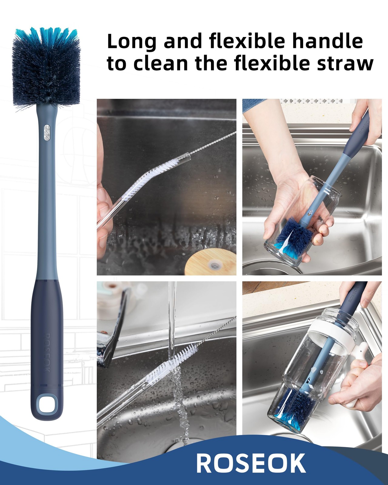 2in1 Bottle Scrubbing Brush with Straw Brush has Long and Comfortable Handle,…
