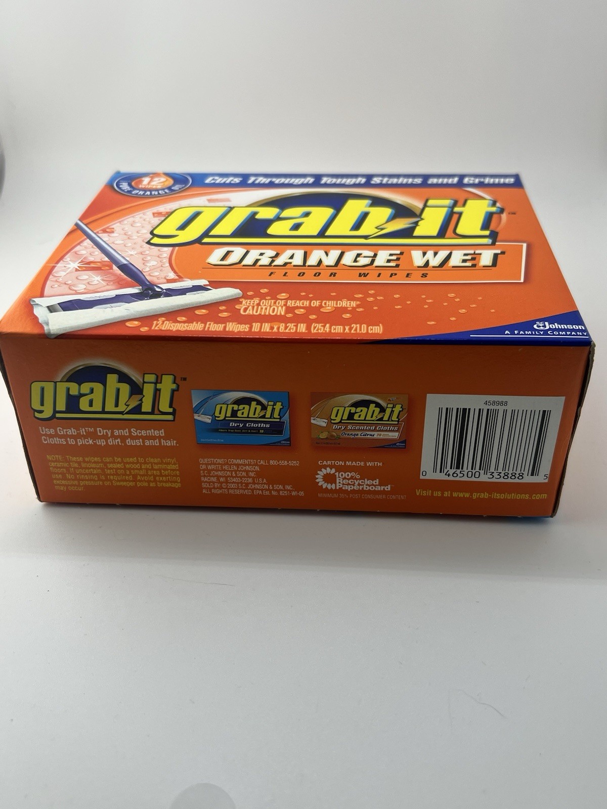 SC Johnson Grab-It Pure Orange Oil Wet 12 Disposable Floor Wipes NEW SEALED
