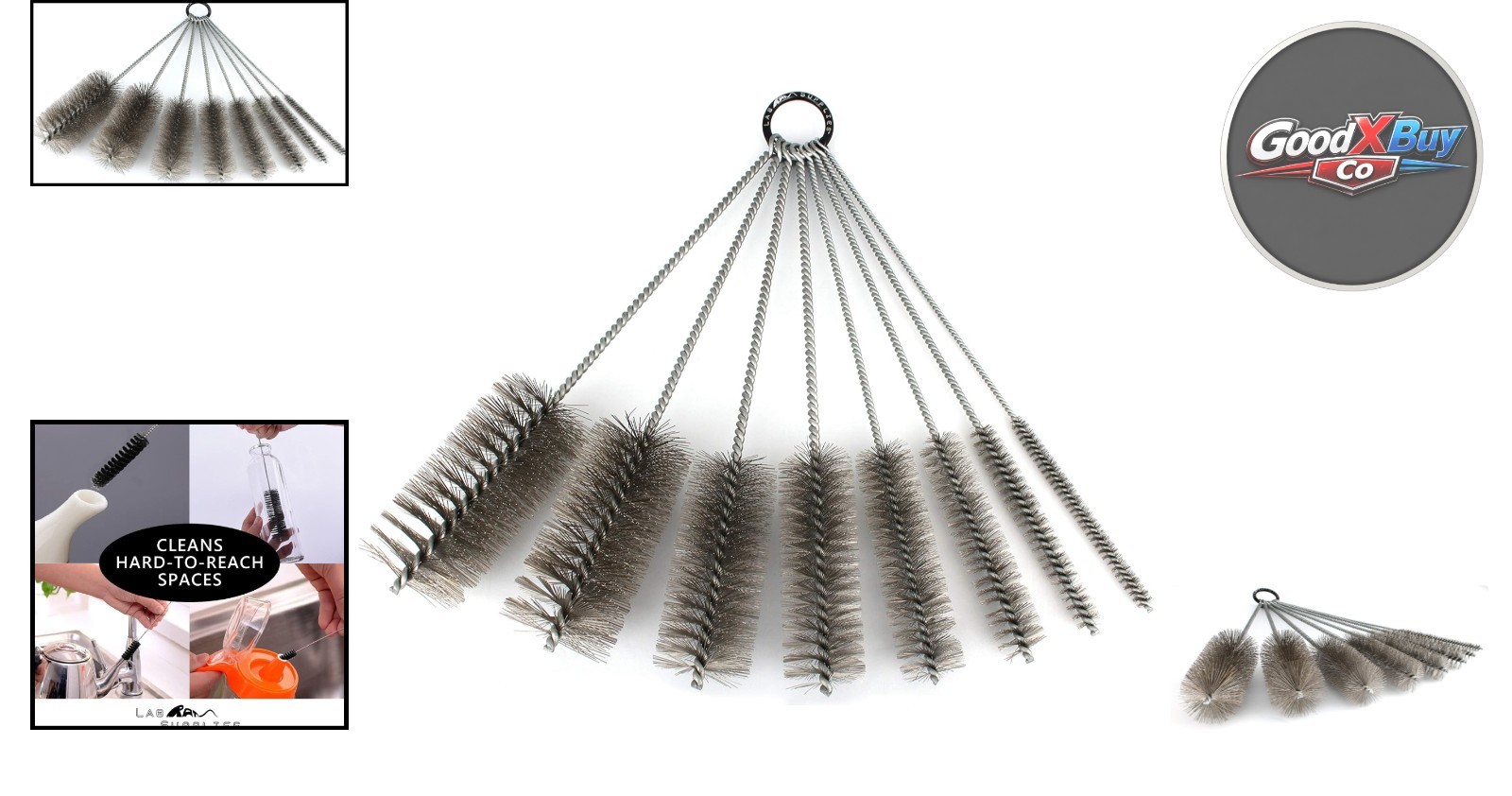 12 Inch Stainless Steel Pipe Cleaning Brush Set 8 Pcs Auto & Kitchen Use