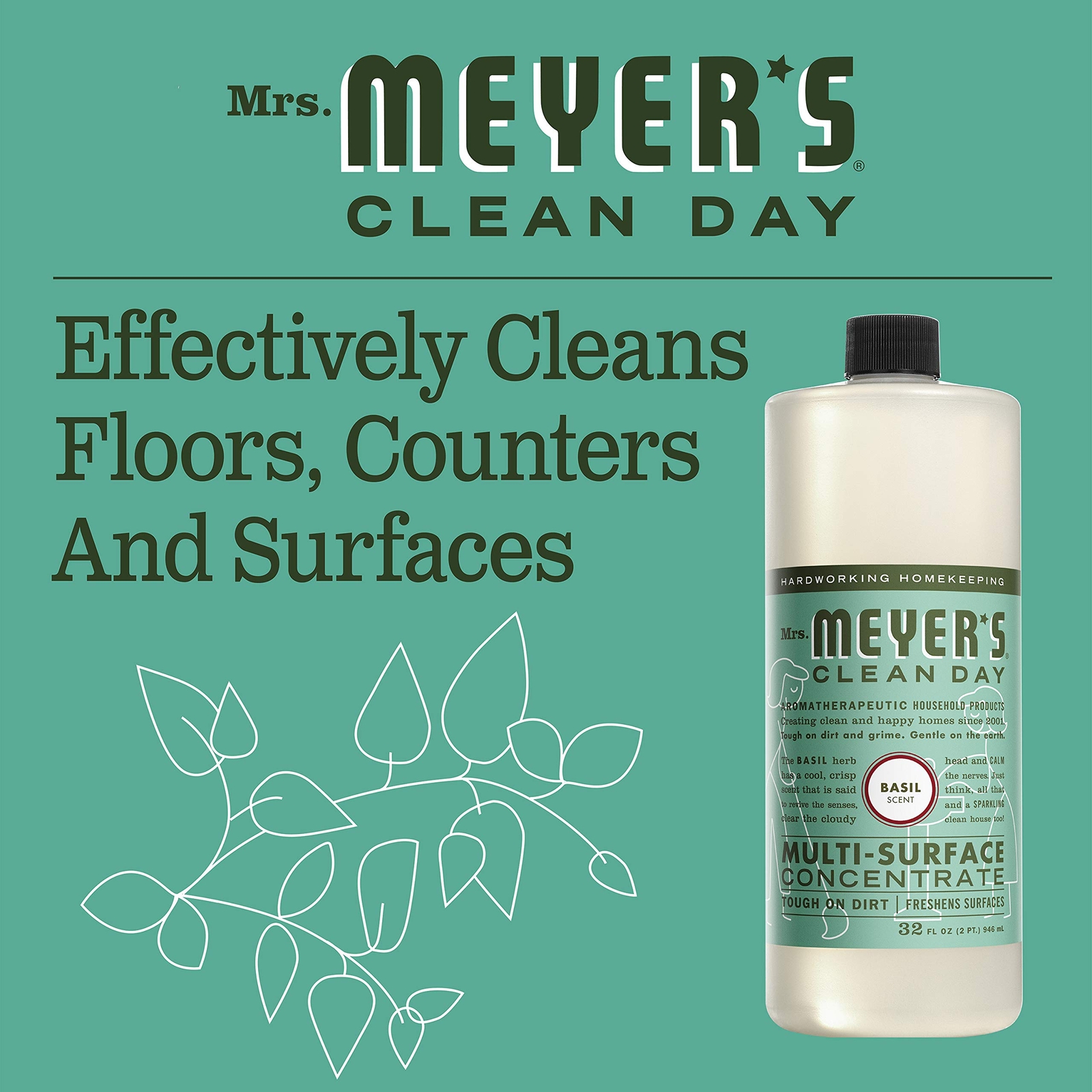 Mrs Meyers Clean Day Multi Surface Concentrate Basil Fresh 32 Oz Pack of 2
