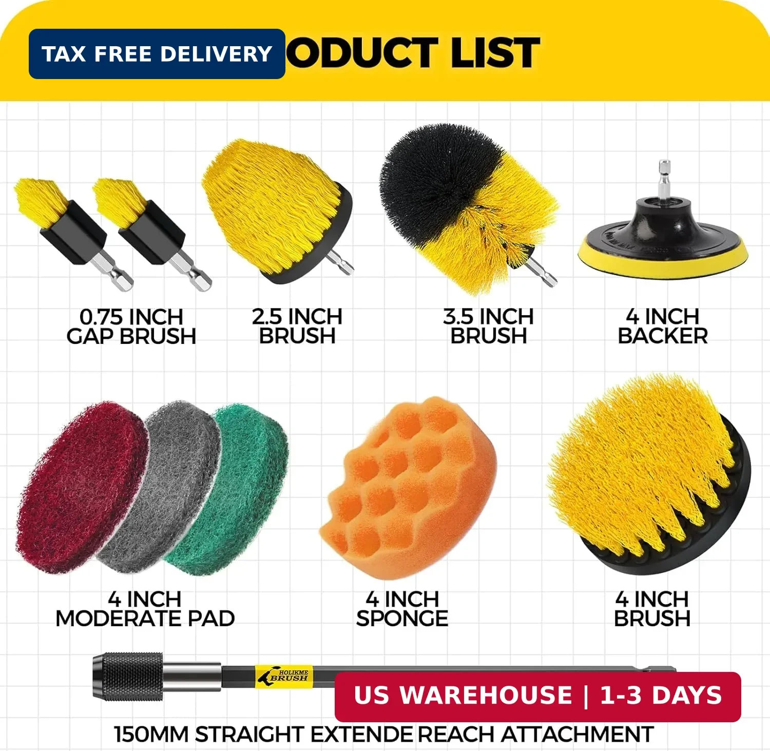 Holikme 11 Piece Drill Brush Attachment Set Scouring Pads Power Scrubber Brush S