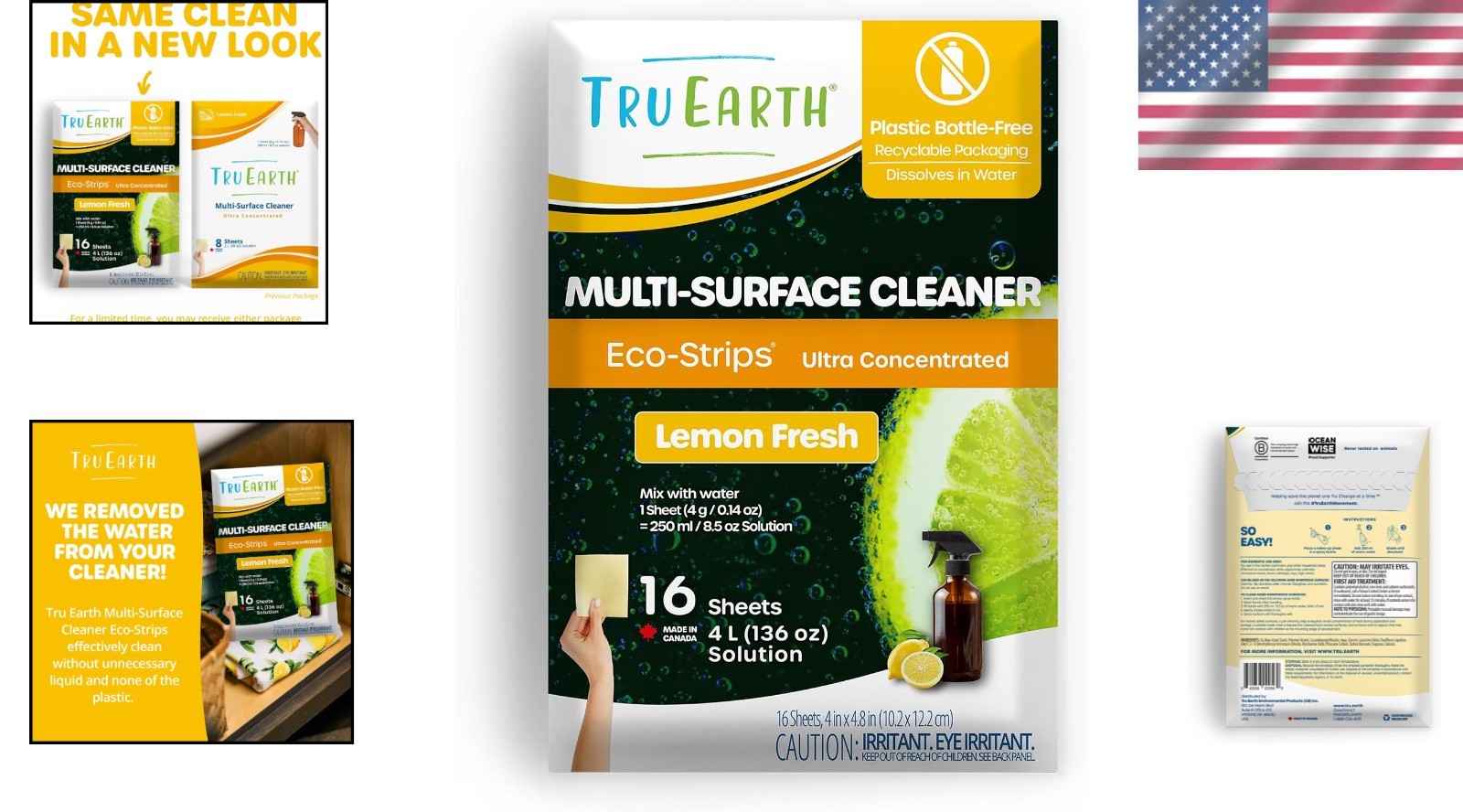 Eco-Friendly Multi-Surface Cleaner Strips, Fresh Lemon Scent