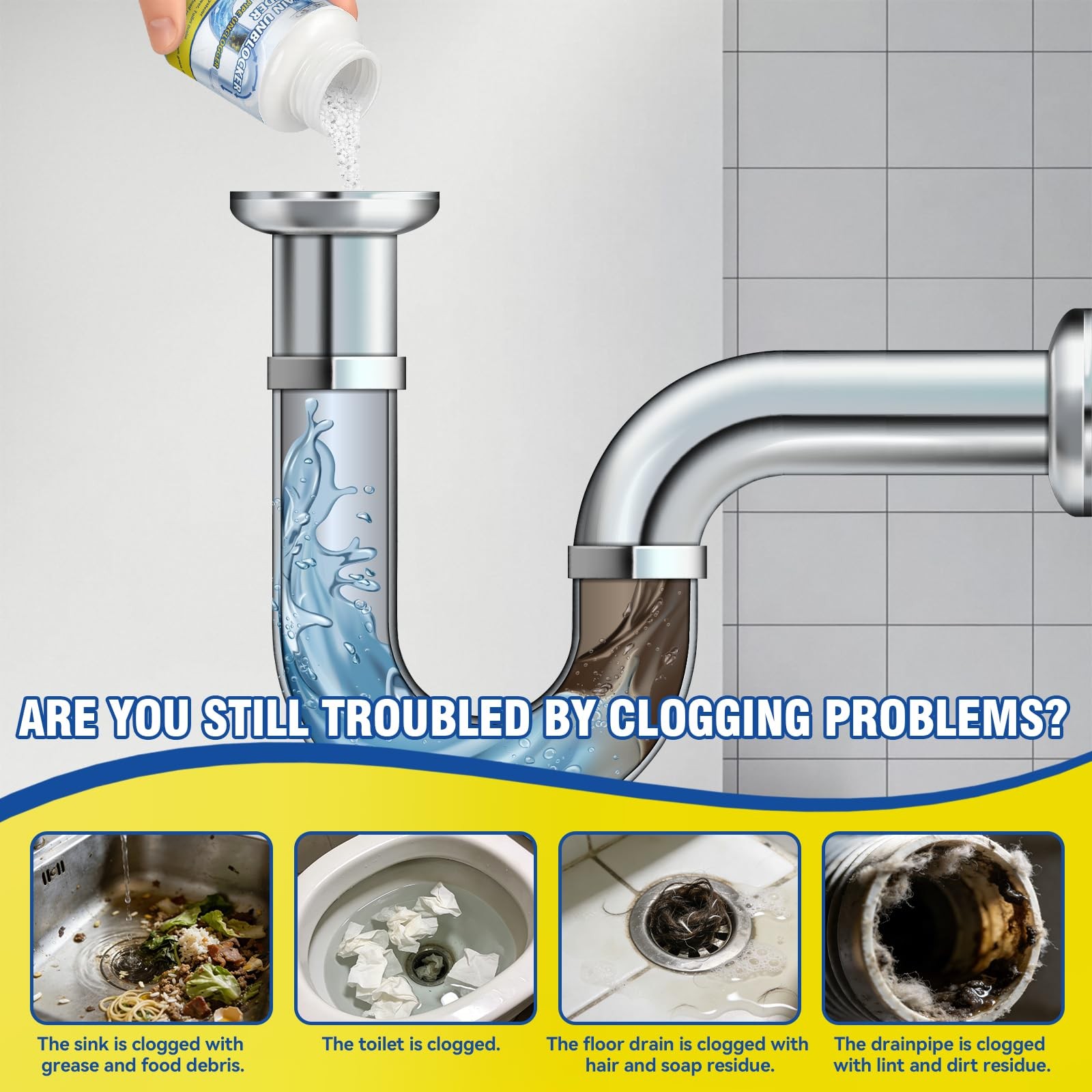 Powerful Drain Clog , 260g Pipeline Dredging Agent & Drain Cleaner Fast Disso…