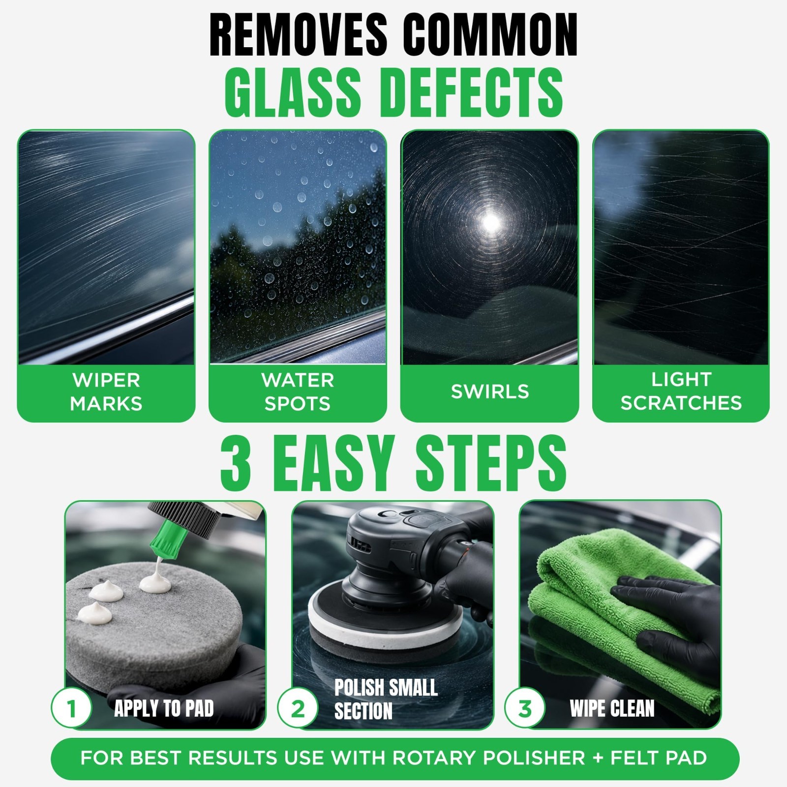 3D Glass Polish – Cerium Oxide Scratch Remover for Car Windows, Restores Clarity