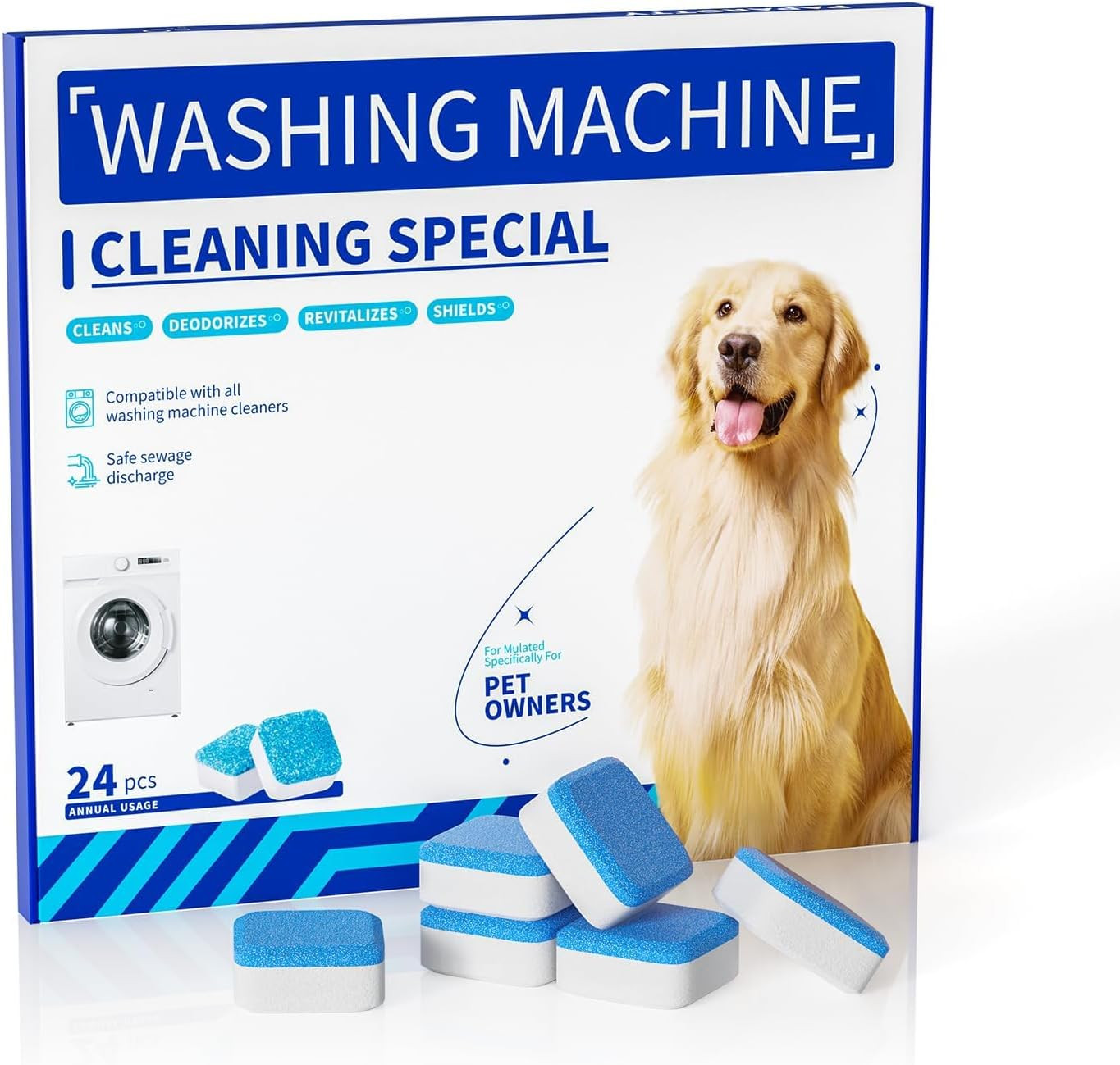 Washing Machine Cleaner Tablets – 24 Pack (12 Month Supply) | HE Compatible for