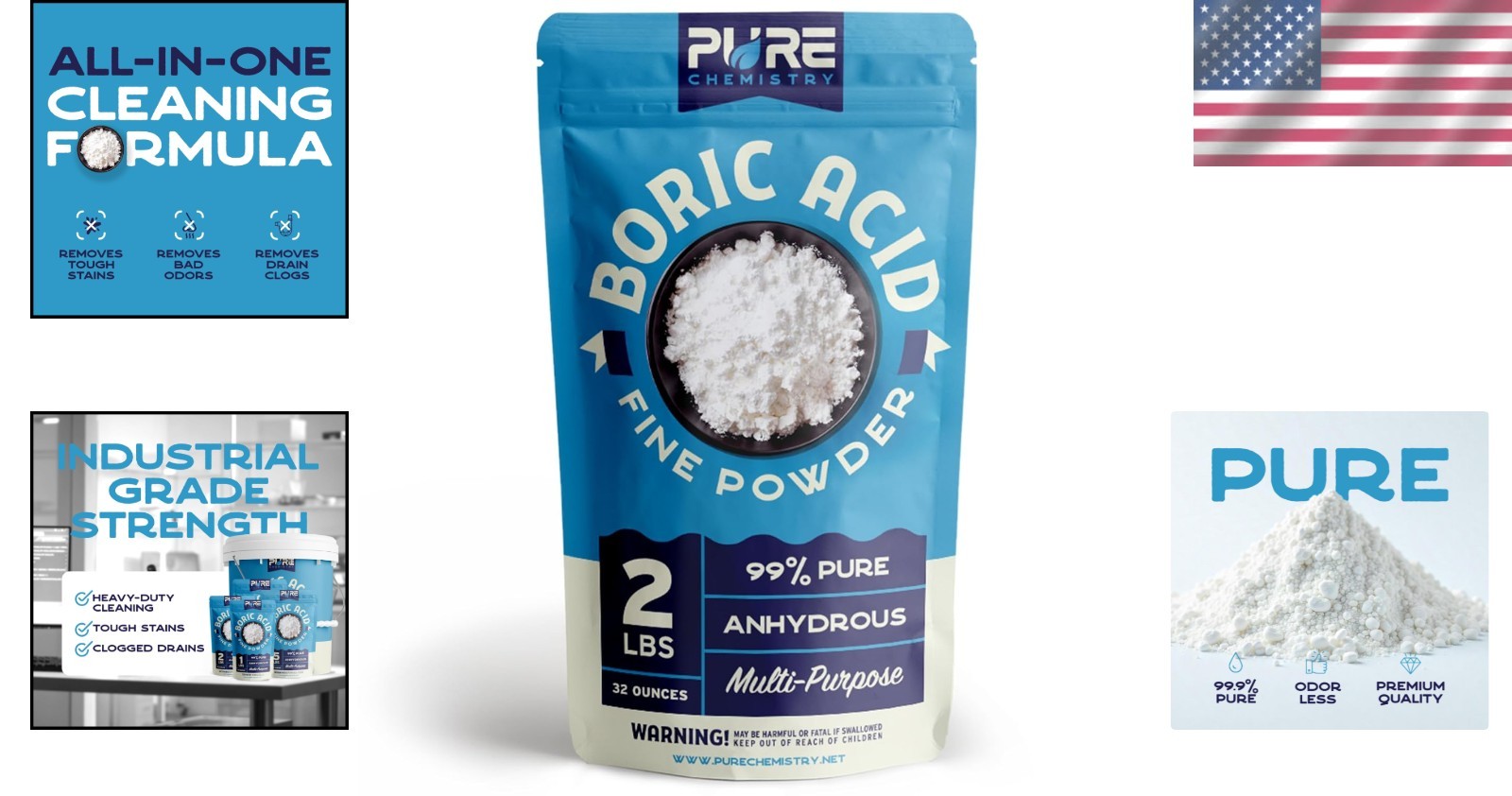 2 lbs Boric Acid Granular Powder – Fast-Acting Stain Remover & Odor Eliminator