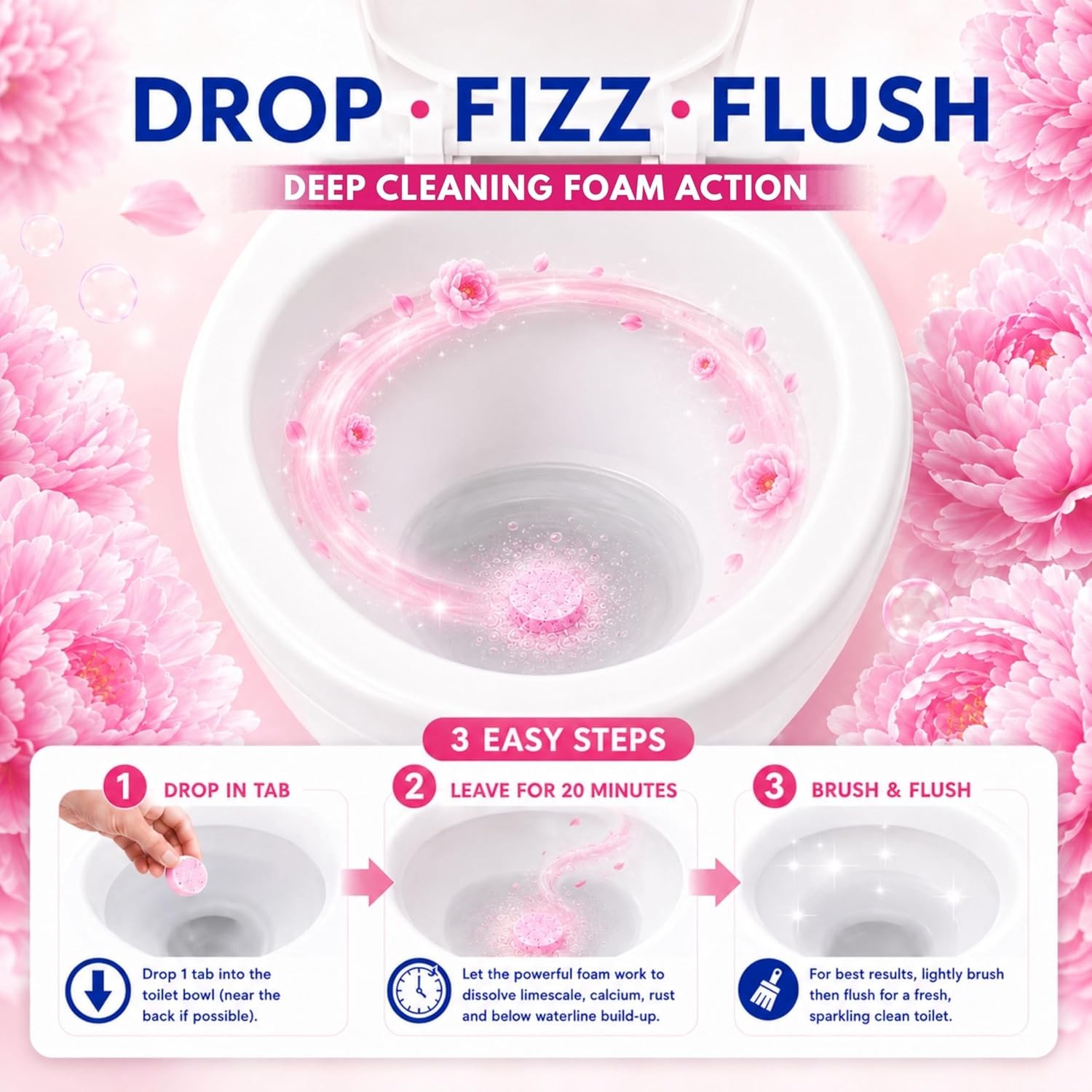 Toilet Bowl Cleaner Tablets 8 Count Fizzing Drop In Limescale Remover No Scrub