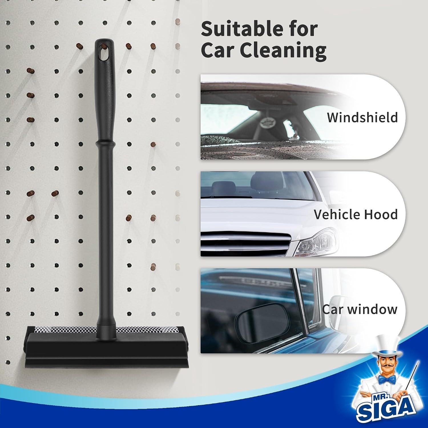 Professional 2-in-1 Car Window Squeegee and Sponge Scrubber for Cleaning and