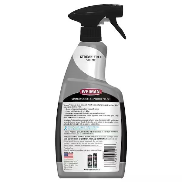 Weiman 22oz Stainless Steel objects and kitchen Cleaner and Polish Spray 12-pack