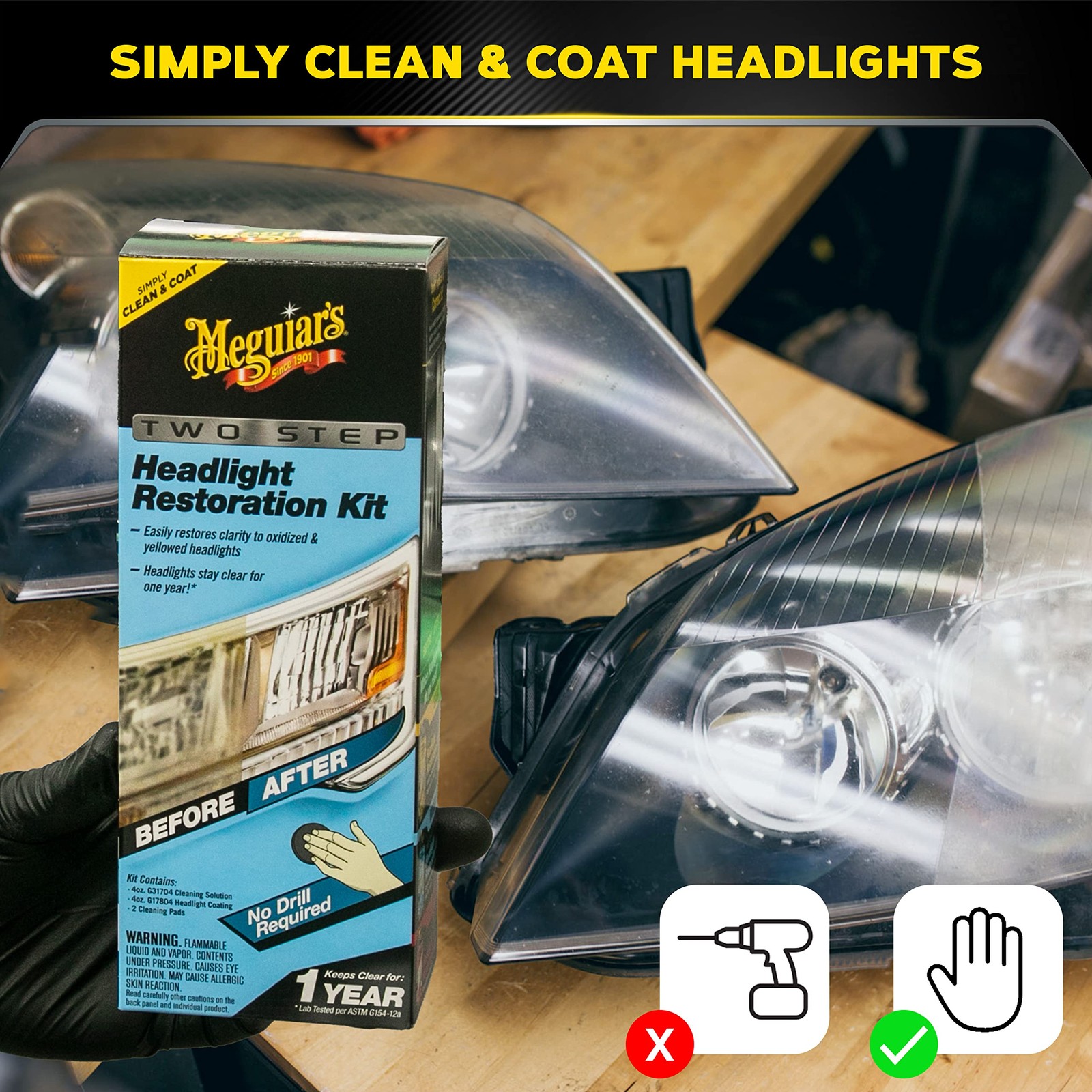 Meguiar’s Two Step Headlight Restoration Kit For Clear Brighter Headlights
