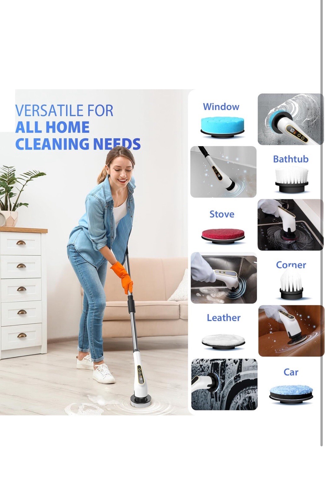 Electric Spin Scrubber for Cleaning, Cordless Scrub Brush with Adjustable Speeds