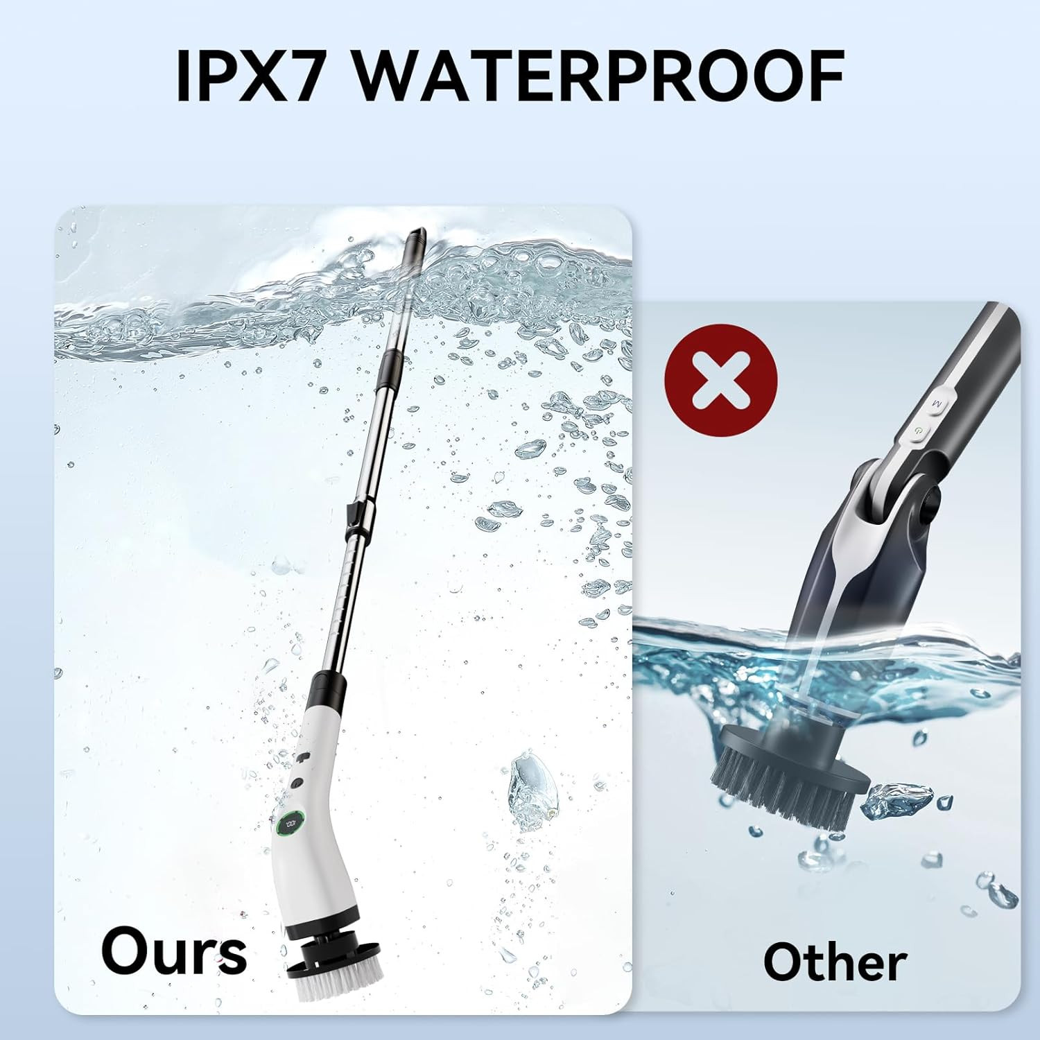 Cordless Electric Spin Scrubber with 8 Brush Heads Adjustable Handle IPX7