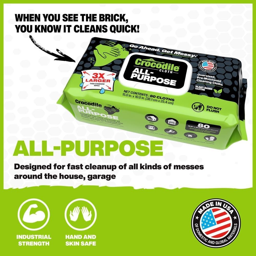 All-Purpose Cleaning Wipes – 80 Count, 15″x10″ Extra Large Plant-Based Dispos…