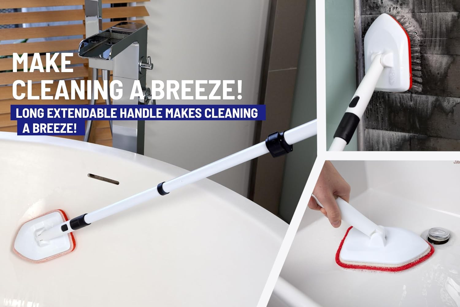 Shower Scrubber 3 in 1 Extendable Long Handle 58″ Cleaning Brush – Non Scratch S