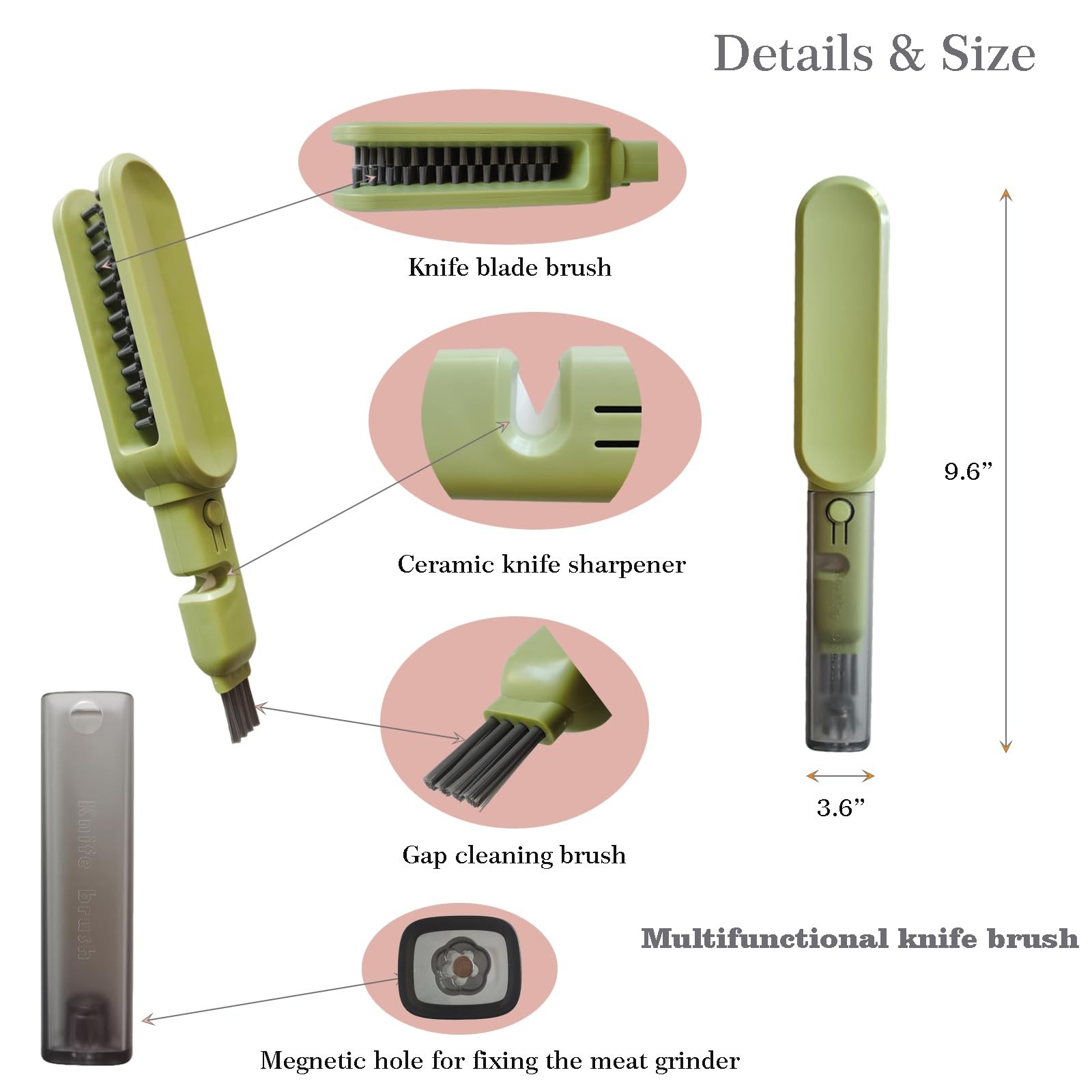 Knife Blade Brush with Long Handle and Lid Integrate Knife Sharpener and Gap …