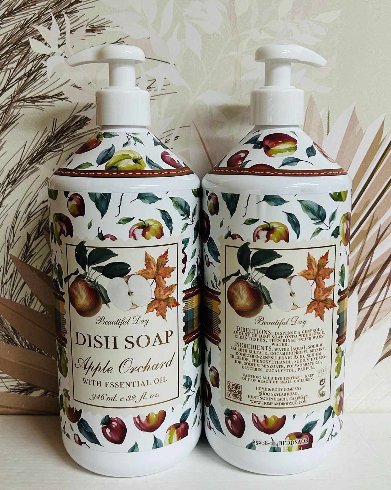 2-Pack Beautiful Day ~ Apple Orchard Dish Soap with Essential Oil 32 fl oz Each