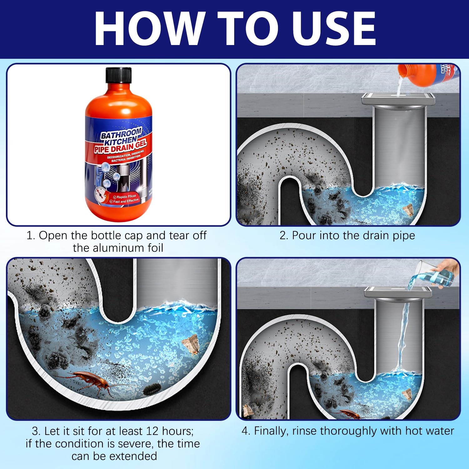Drain Clog Remover, Drain Clog Dissolver, Opener-Cleaner,Toilet Clogged Remov…