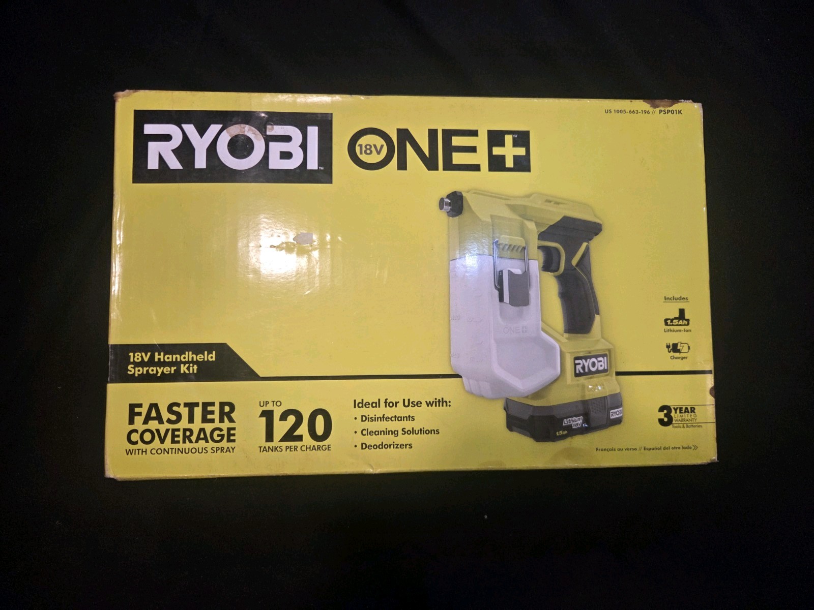 Ryobi PSP01K 18V ONE+ Handheld Electrostatic Sprayer Kit W/ Disinfectant Cleaner