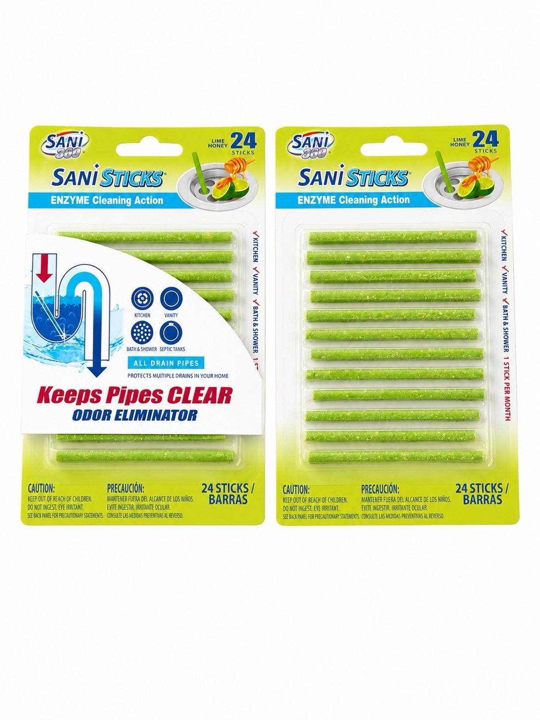 2 pack SANI Sticks Drain Cleaner and Deodorizer,48 Count