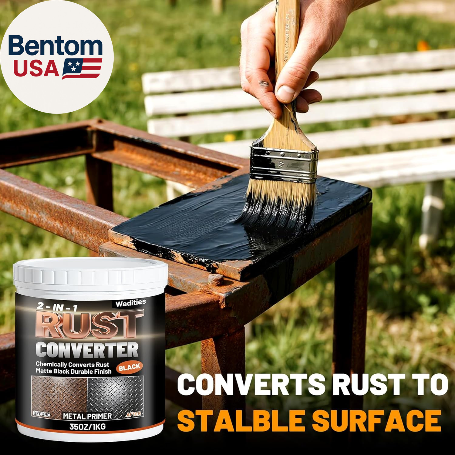 2-In-1 Rust Converter & Metal Primer, 35Oz Matte Black Rust Inhibitor Paint for