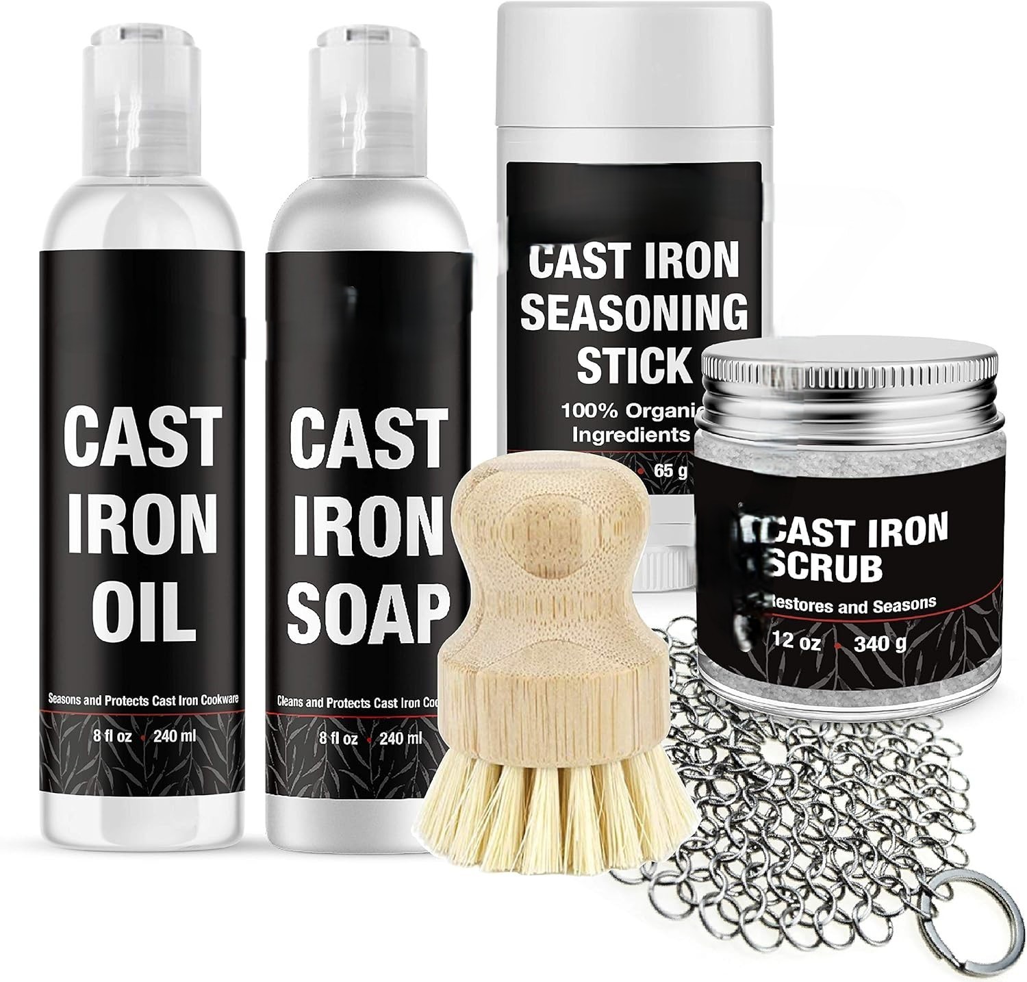 Cast Iron Cleaning Kit Soap Oil Scrubber Restore Cookware Care Set