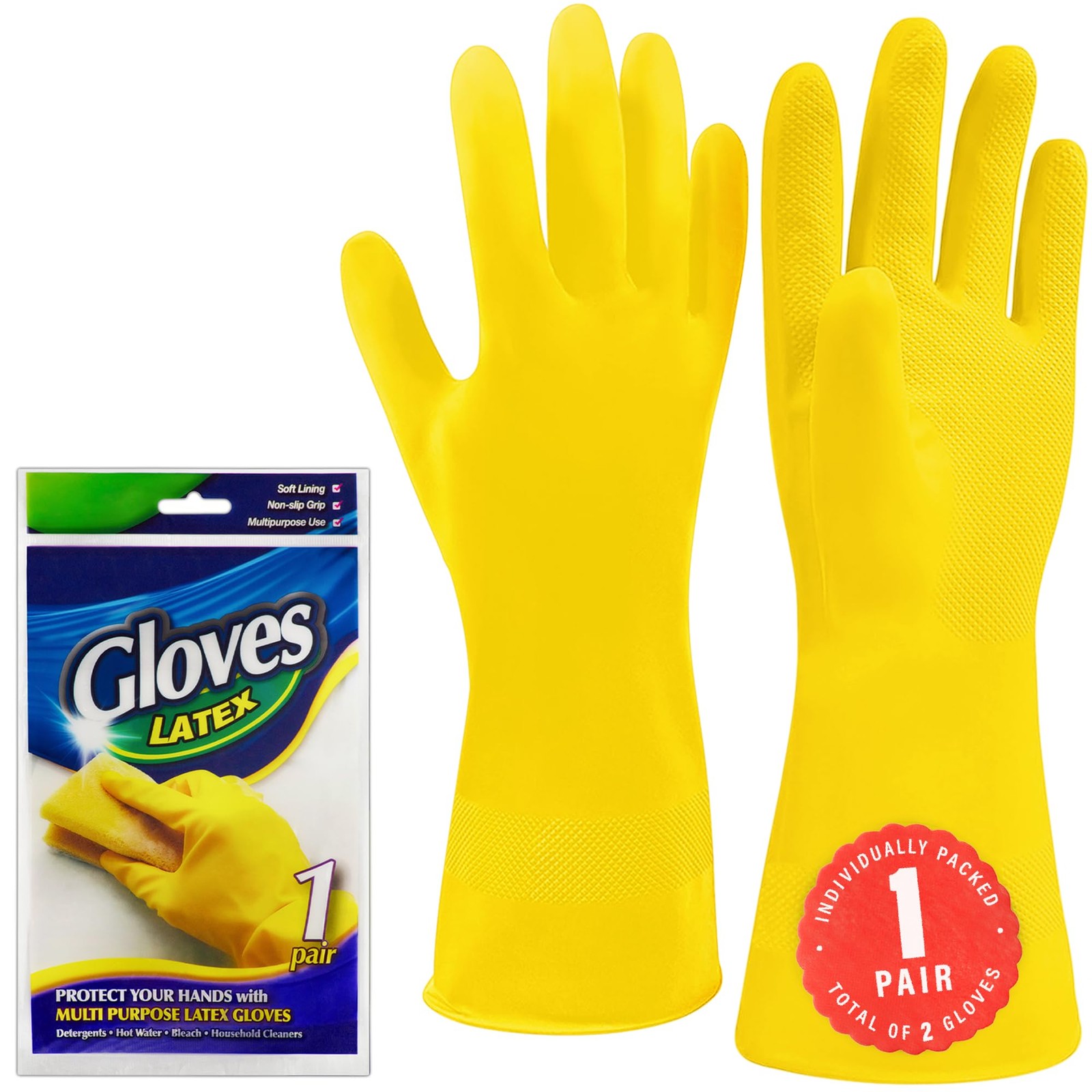 SteadMax 1 Pair Cleaning Gloves, Reusable Natural Rubber Dish Small, Yellow