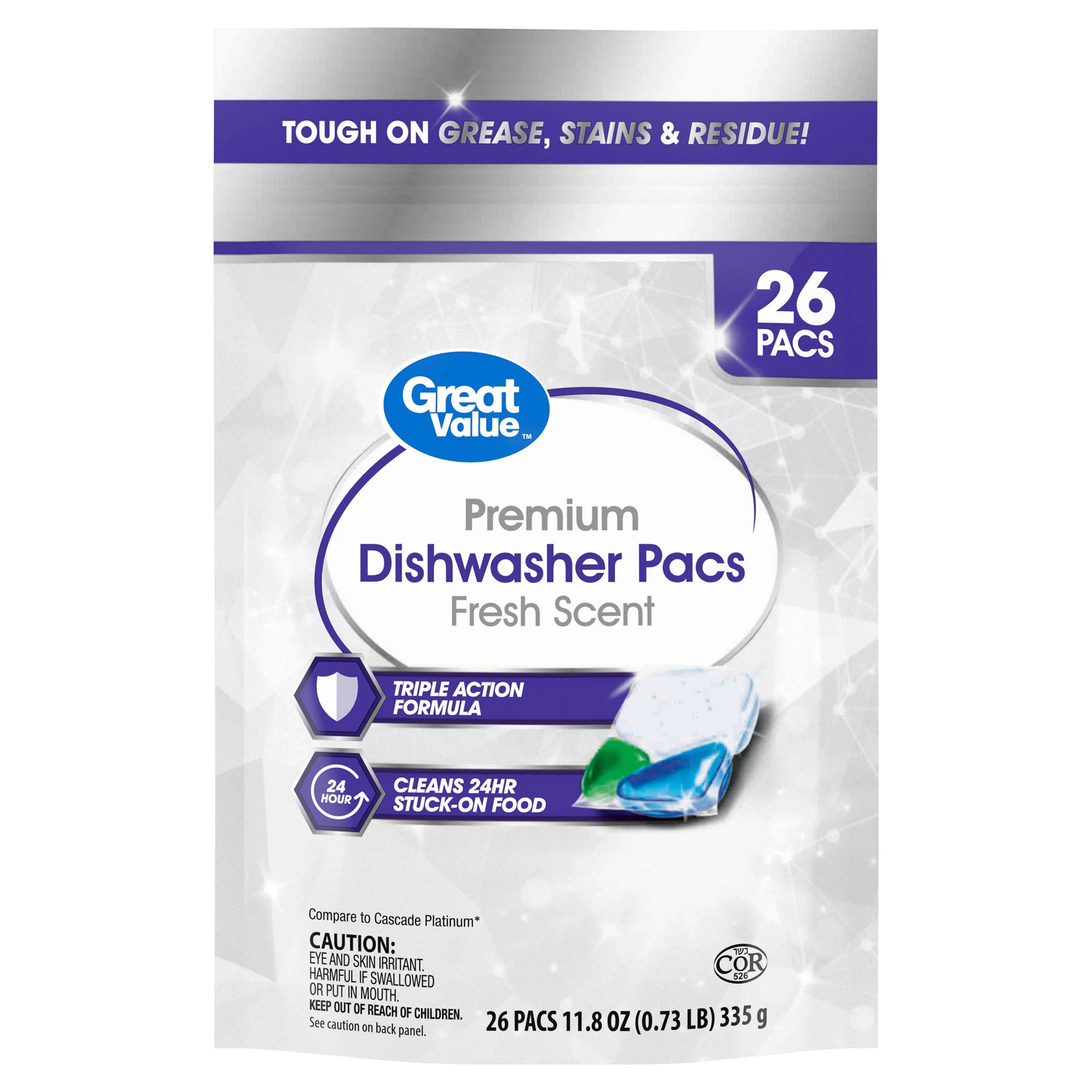 Premium Dishwasher Pacs, Fresh Scent, 26 Count