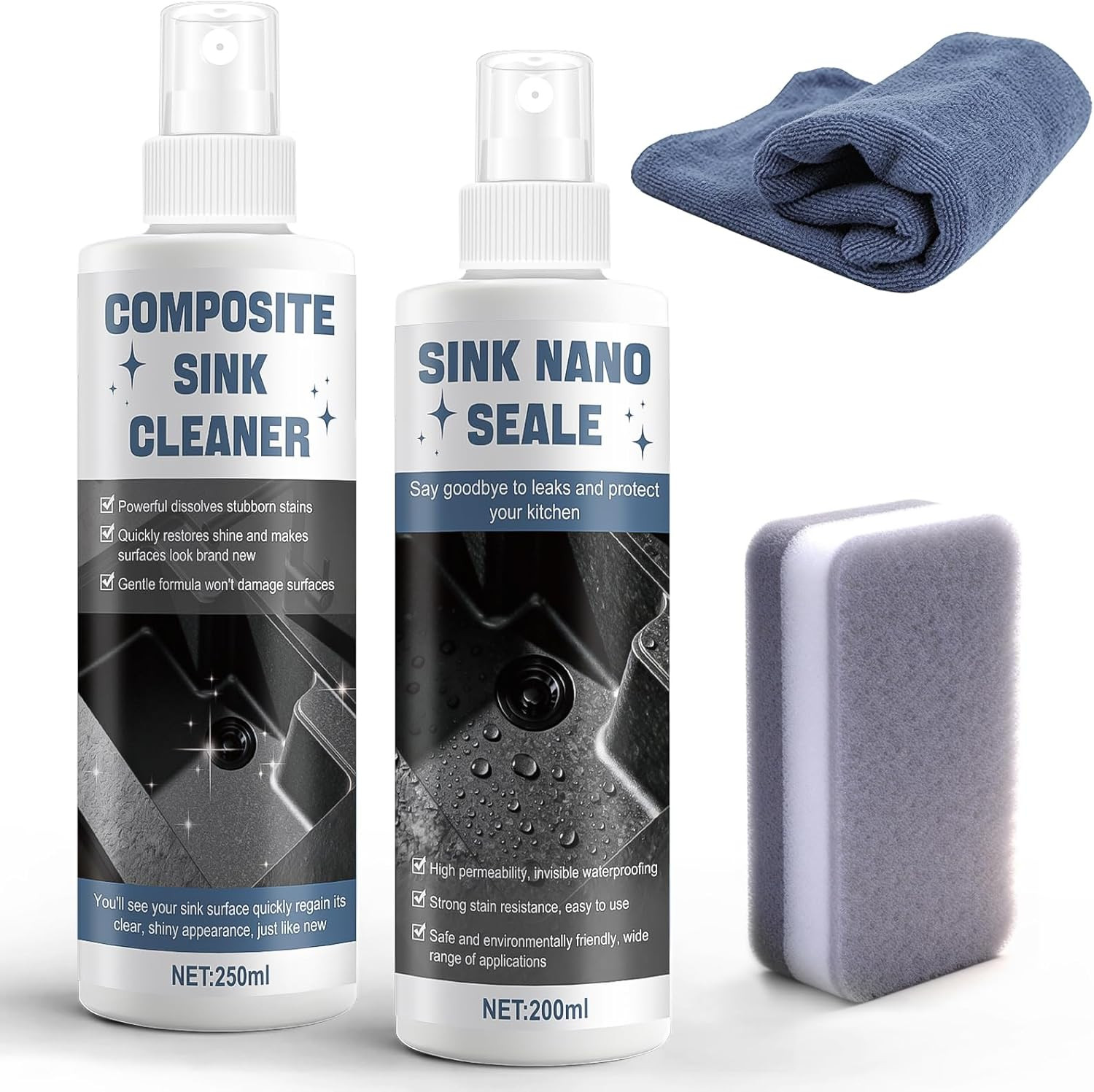 Kitchen Sink Cleaner, Composite Sink Restorer, Stainless Steel Sinks Cleaner wit