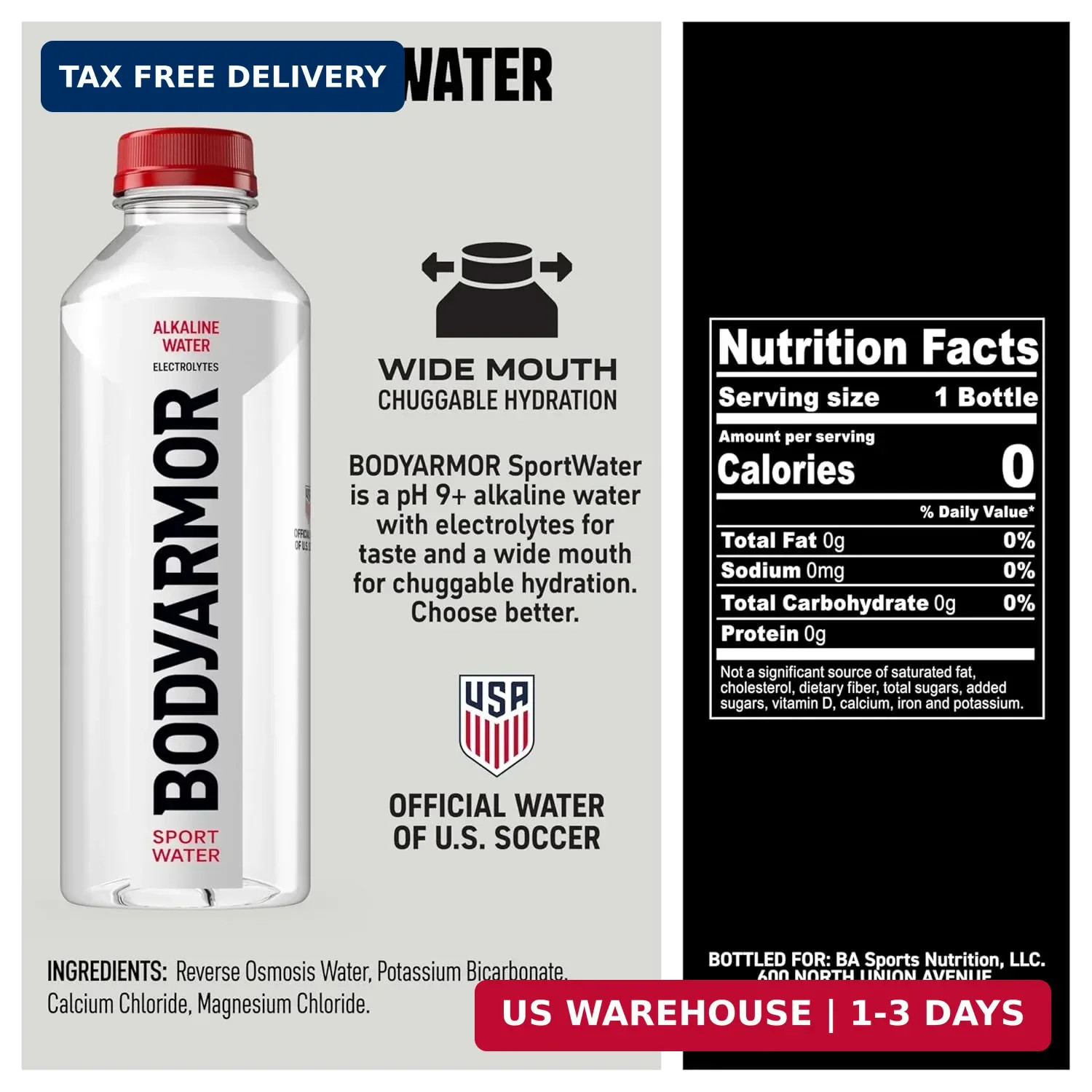 BODYARMOR SportWater Alkaline Water, High Alkaline Bottled Water, pH 9+, 700mL (