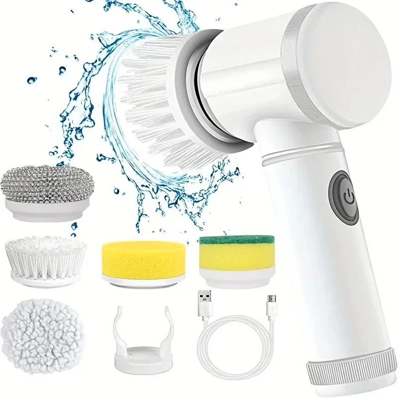 Electric Spin Scrubber Brush with 5 Replaceable Brush Heads