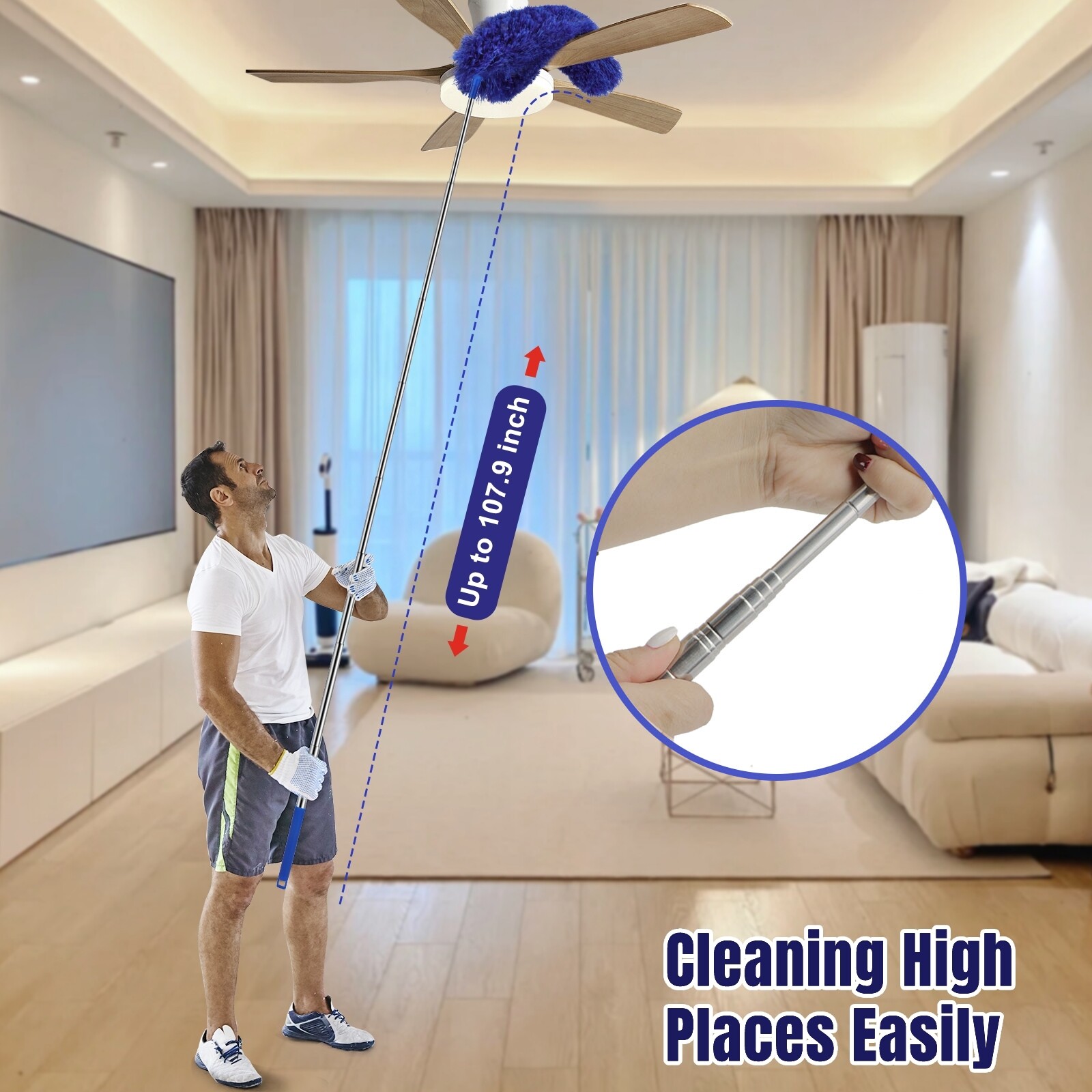 Microfiber & Cobweb Duster Cleaning Brush Ceiling Fan Cleaner Kit Extension Pole