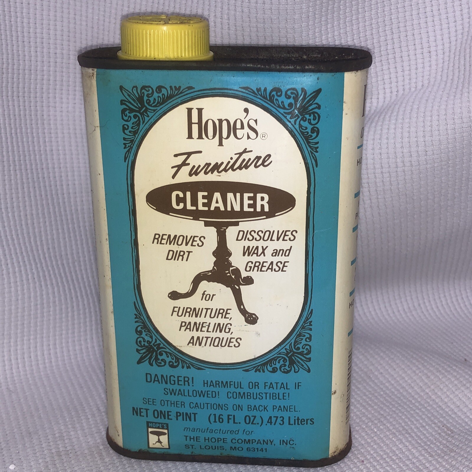 Vtg Hope’s Furniture Cleaner Aprox. 50% Full Collectible Tin 16 Oz St. Louis/35b