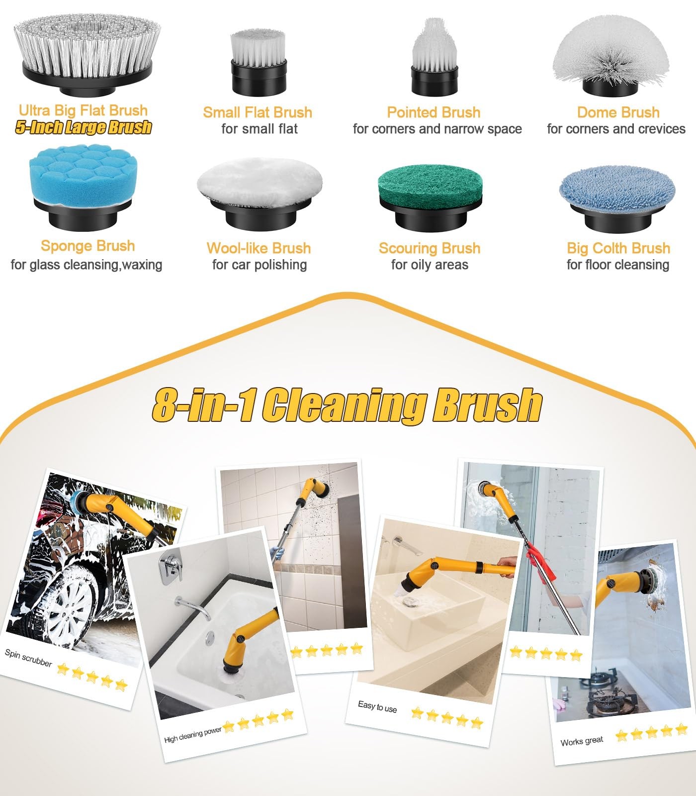 Electric Spin Scrubber Extra Large Brush Q3,6000 mAh Best Battery Power Scrub…