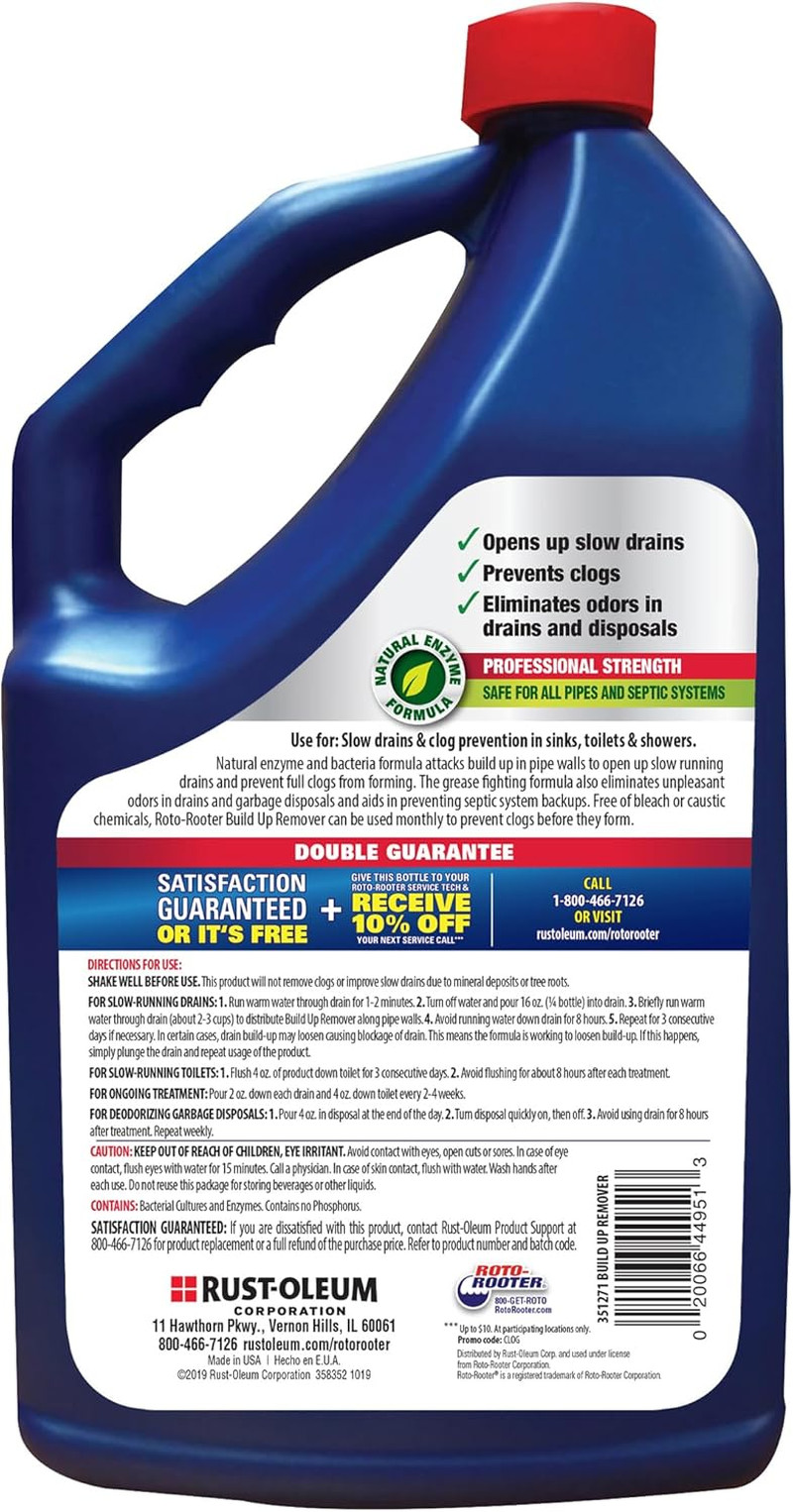 Build-Up Remover Drain Cleaner, Enzyme-Based Formula Helps Prevent Clogs and Gre