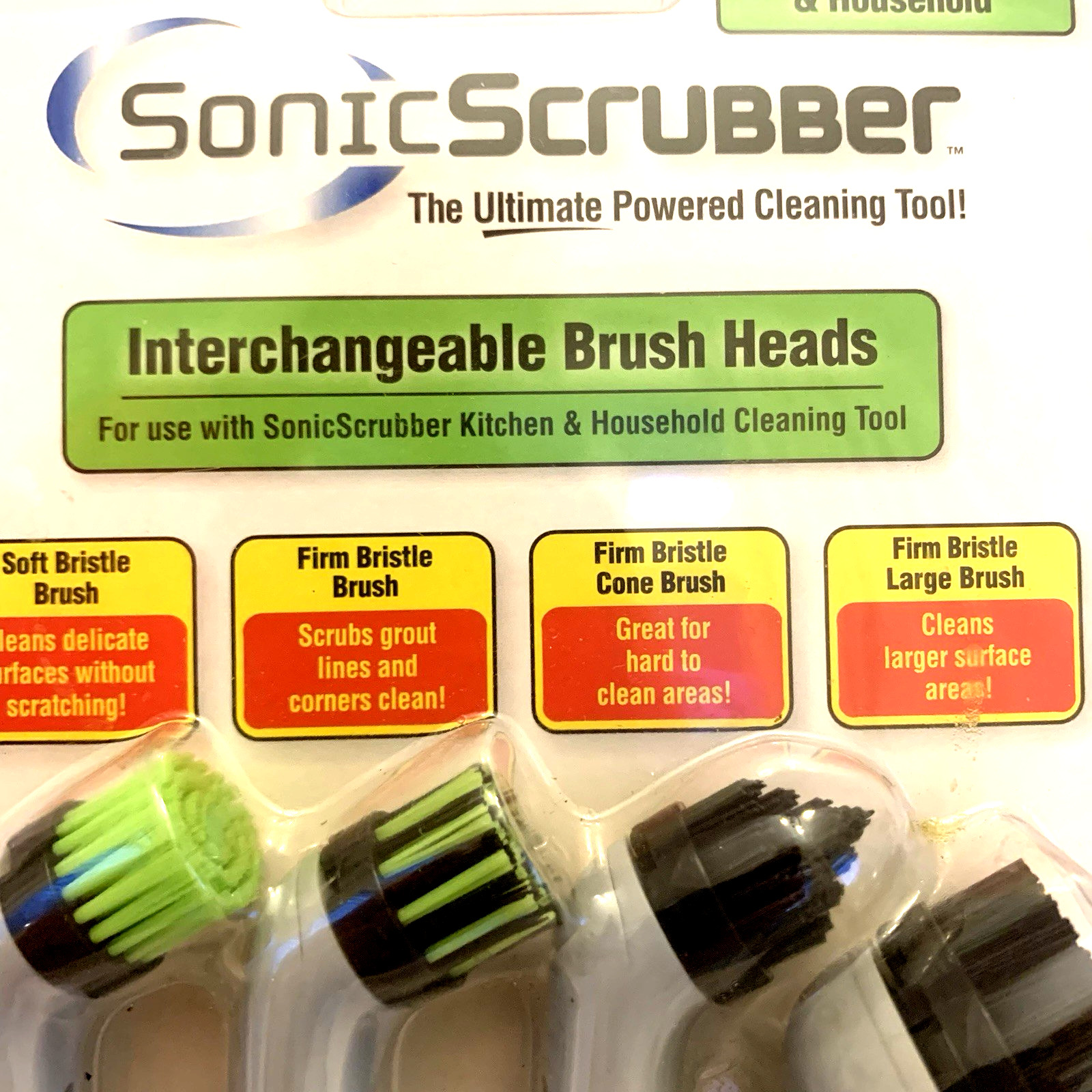 SONIC SCRUBBER 4 Pk Interchangeable Brush Heads Adaptive Power Cleaning Wash