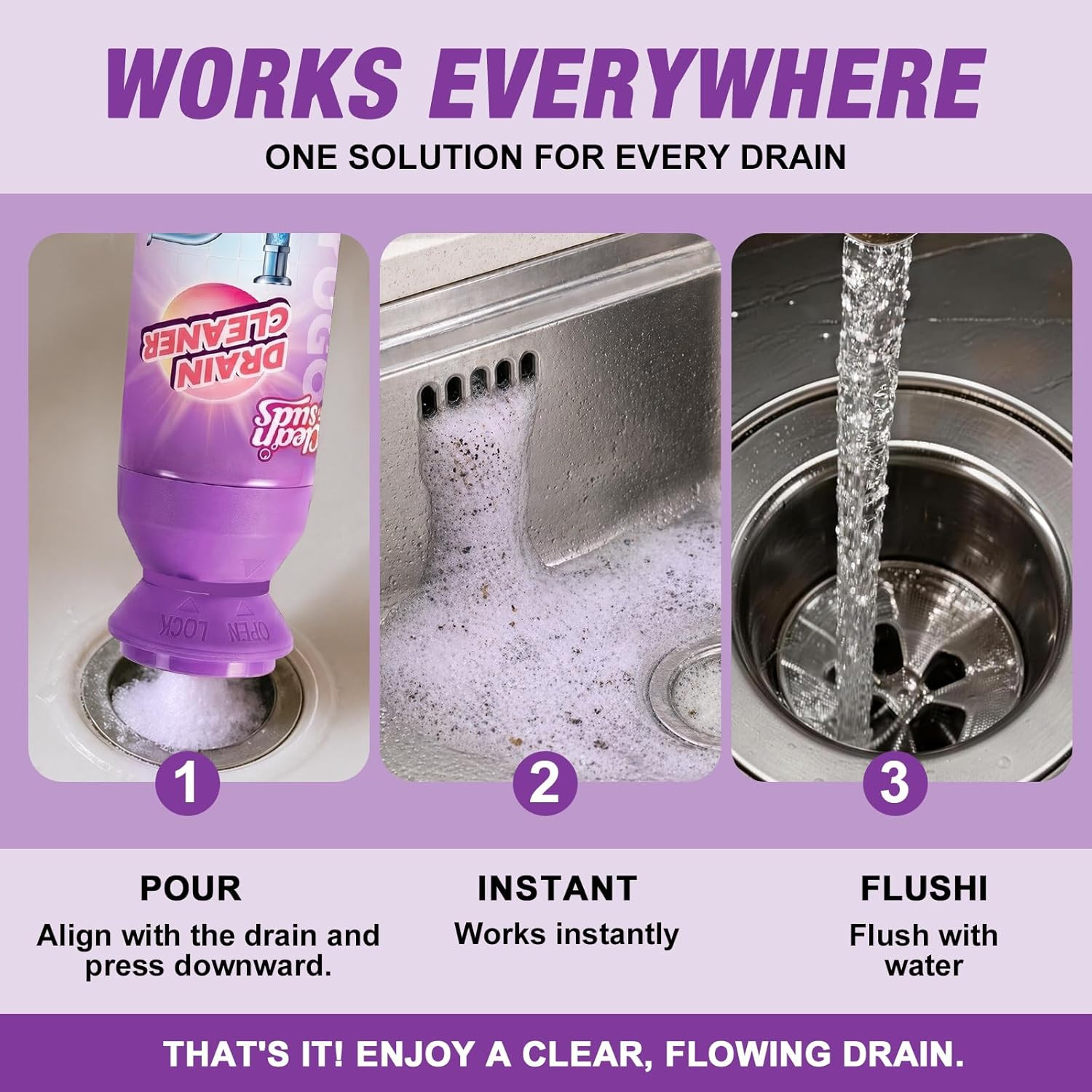 Foaming Sink Drain Cleaner Deodorizer& Clog Remover (Lavender, 2Pcs) | Foaming