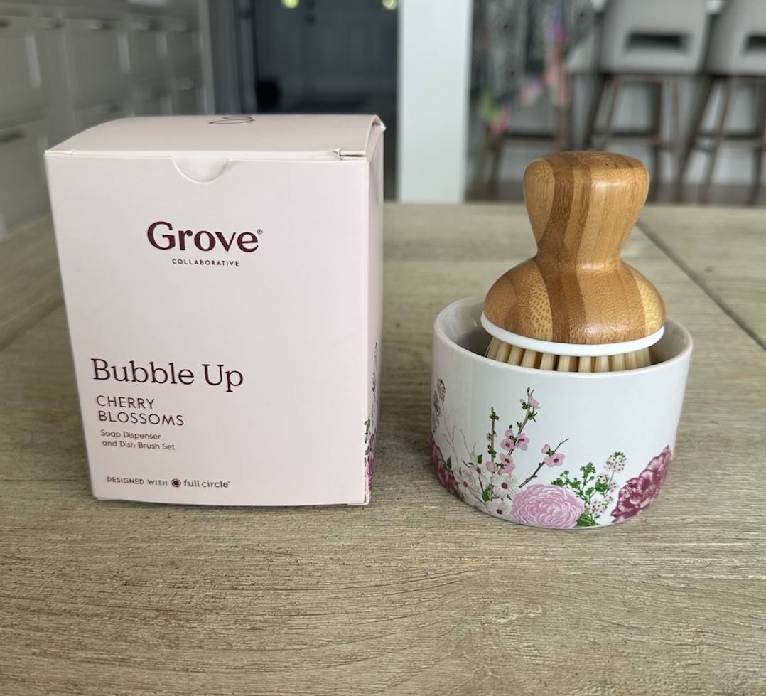 Grove Collaborative Bubble Up Soap Dispenser & Dish Brush Set Cherry BlossomsNIB