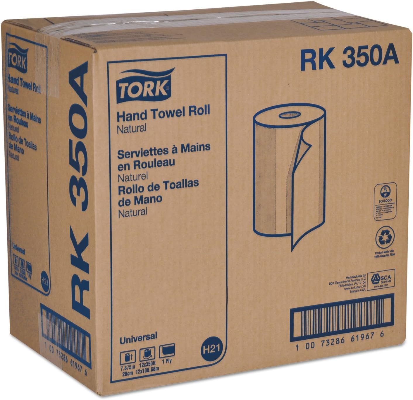 Tork Paper Hand Towel Roll Natural H21, Universal, 100% Recycled Fiber, 12 Rol