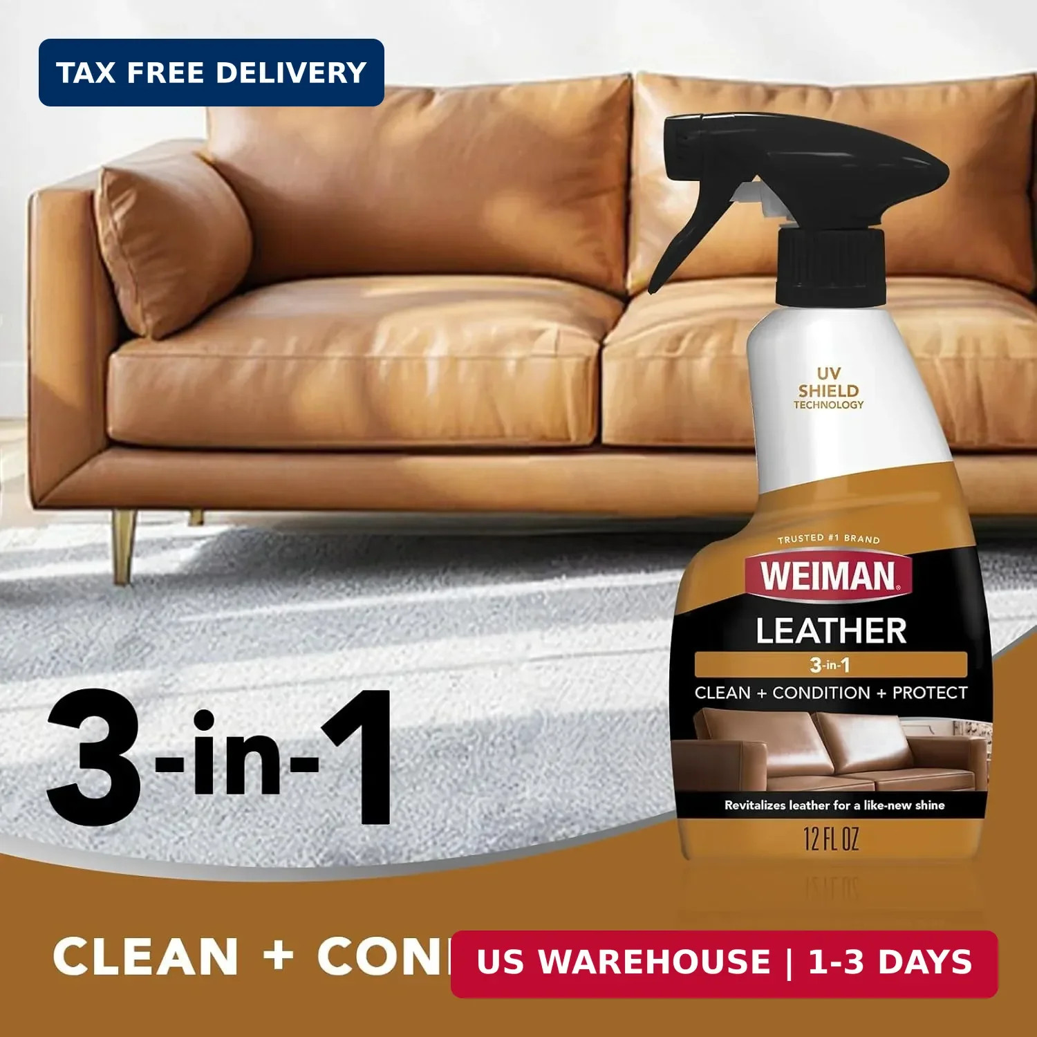 Weiman Leather Cleaner & Conditioner – Cleans, Restores & Protects Leather, UV P