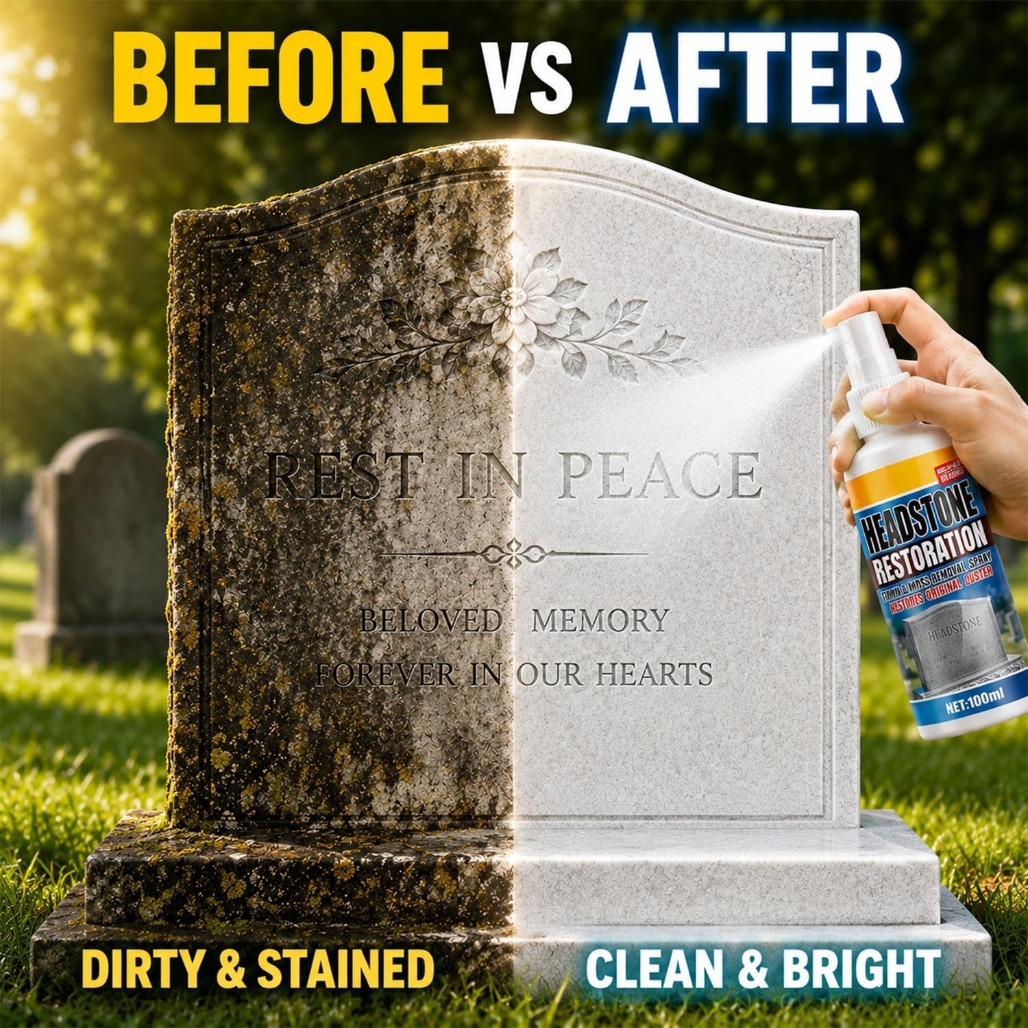 Gentle & Effective 100ml Headstone Cleaner Spray – Perfect for Cemetery Care