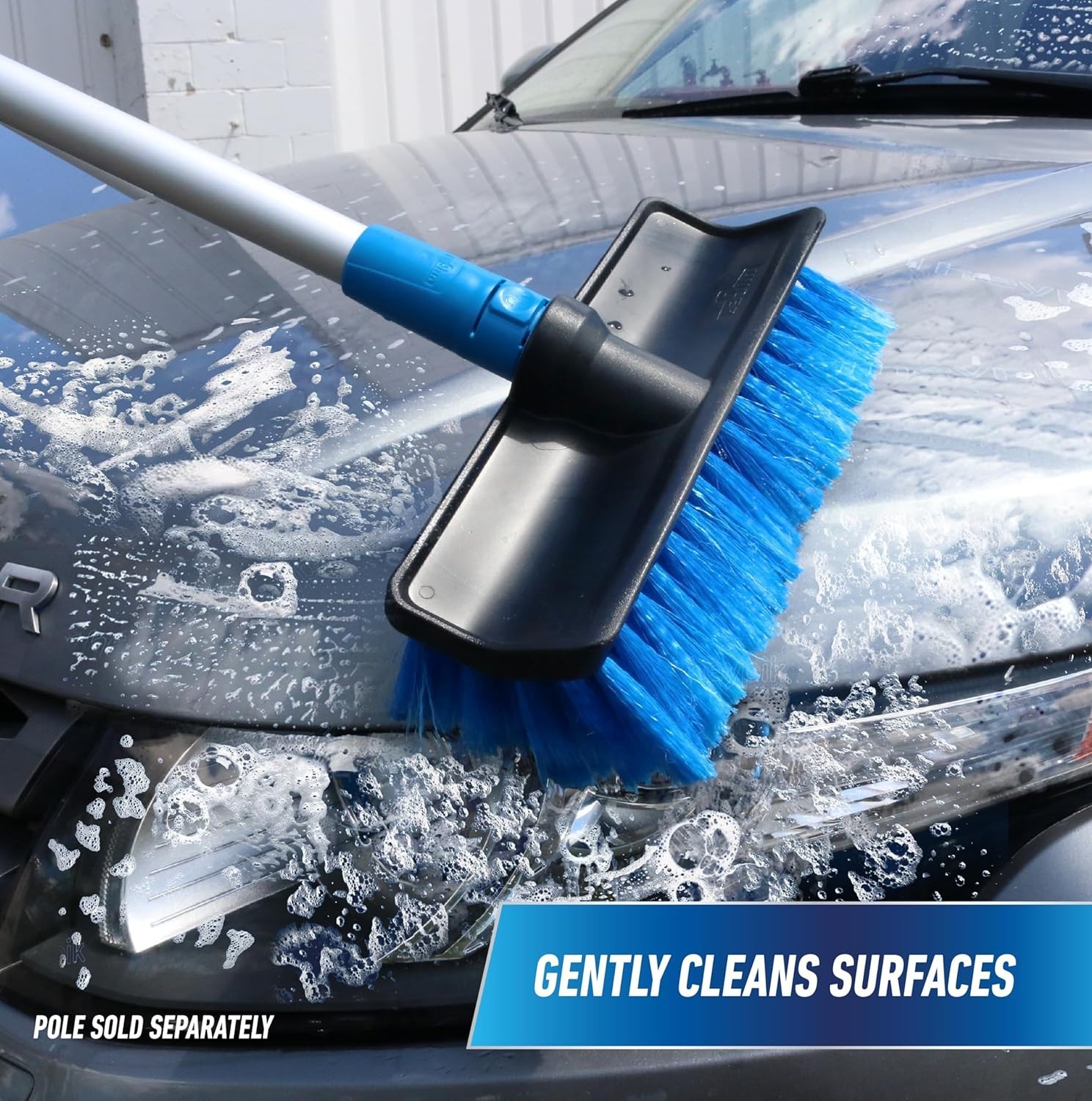 10 Inch Solar Panel Brush Cleaner Head Soft Blue Bristle Scrub Brush with Rubber