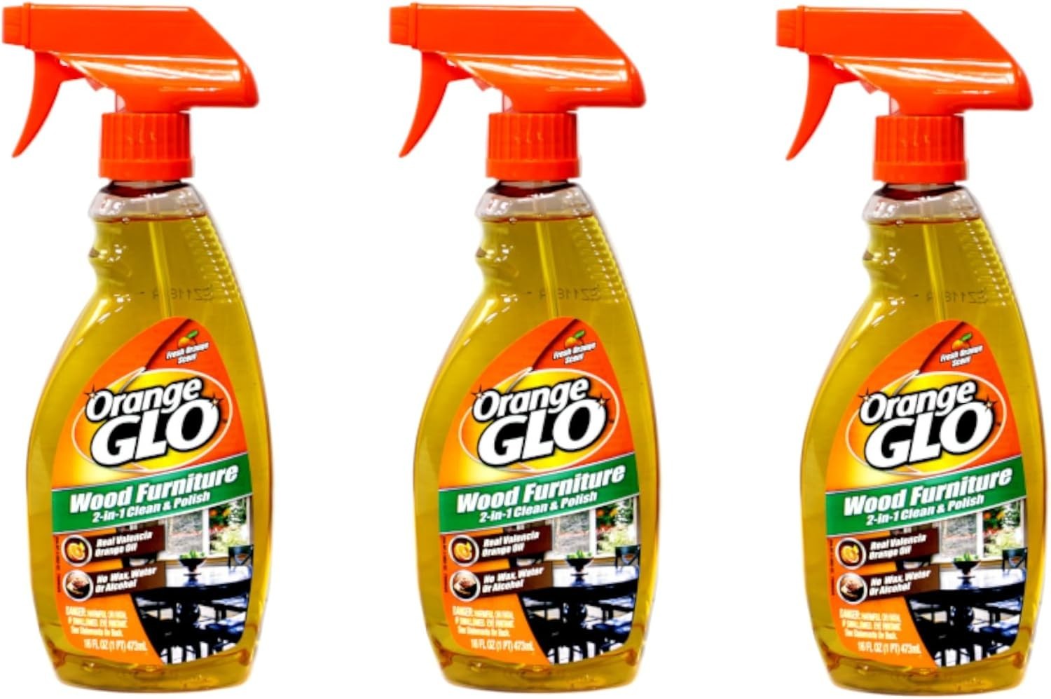Wood Furniture Clean & Polish Spray Orange Oil Fresh Scent 16oz 3-Pack