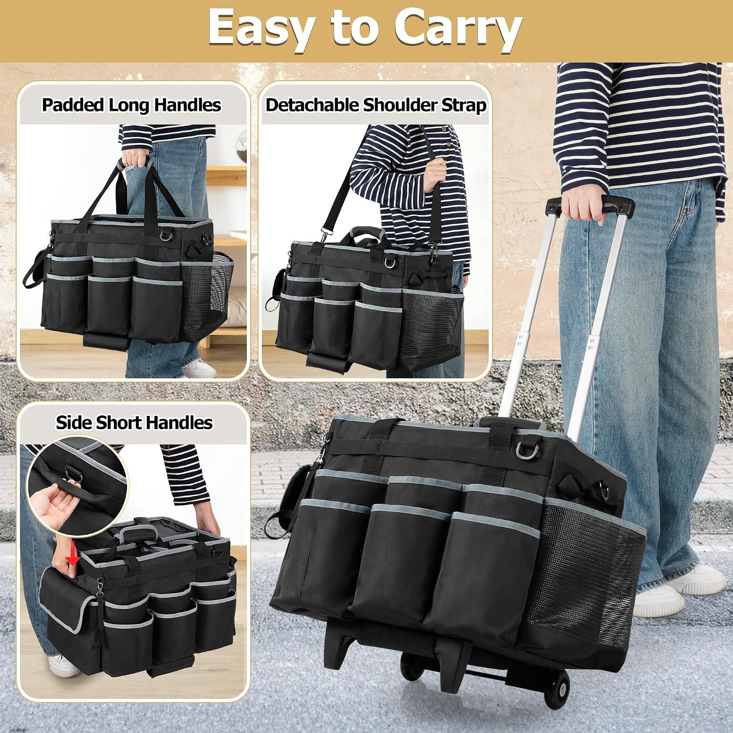Elegant Large Cleaning Caddy with Detachable Trolley & 4 Carrying Methods