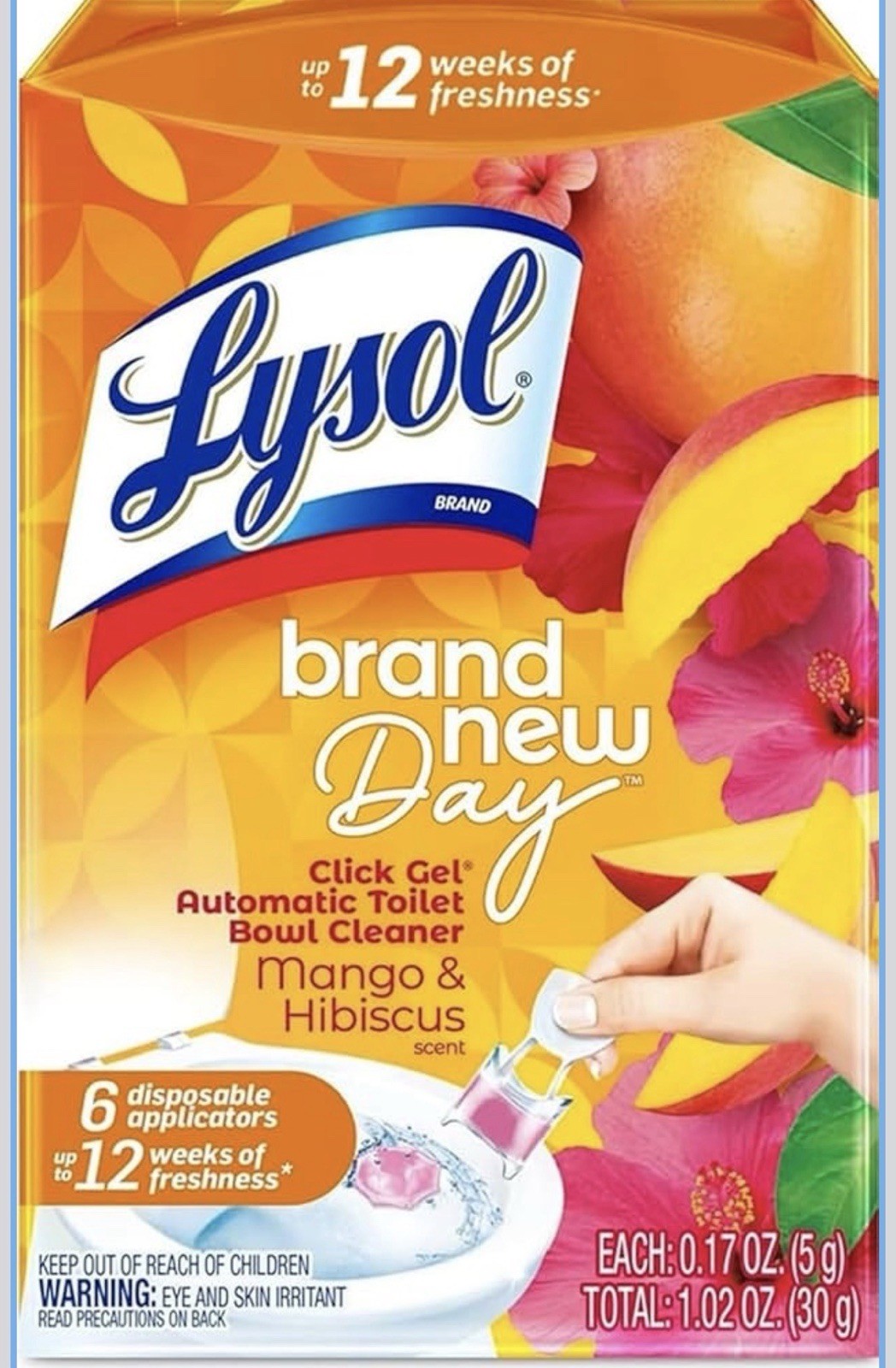 Lysol Click Gel Automatic Toilet Bowl Cleaner, Mango & Hibiscus Scent, 6 Count