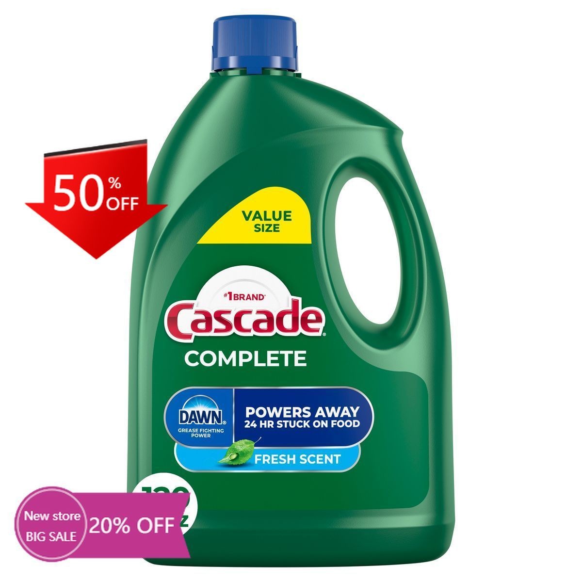 Cascade Complete Dishwashing Liquid Gel Fresh Detergent – 120 fl oz