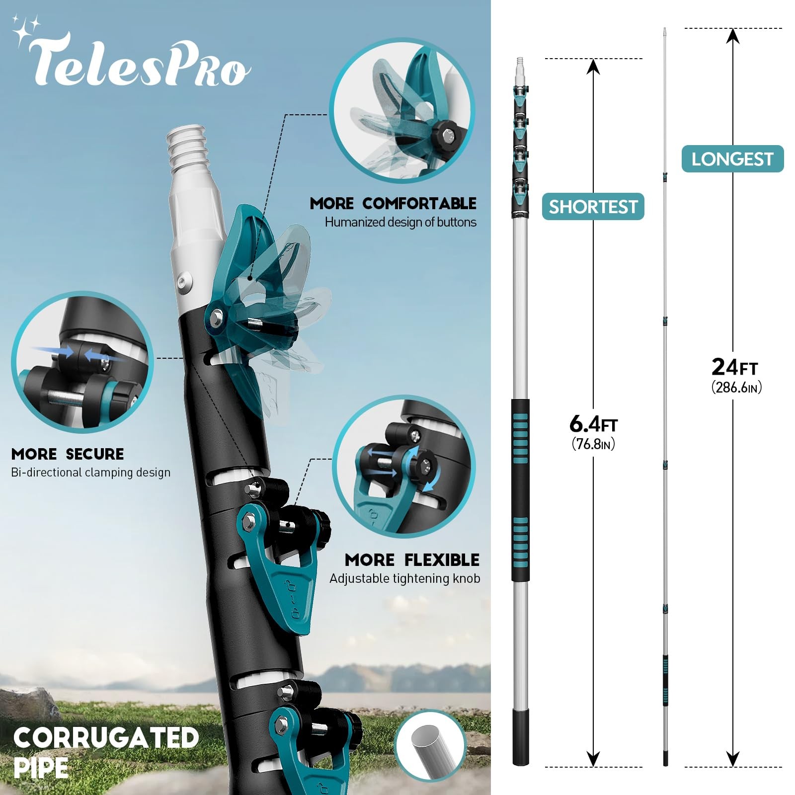 30 Feet High Reach Cobweb Duster with 6-24Ft Extension Pole, Webster Cobweb D…