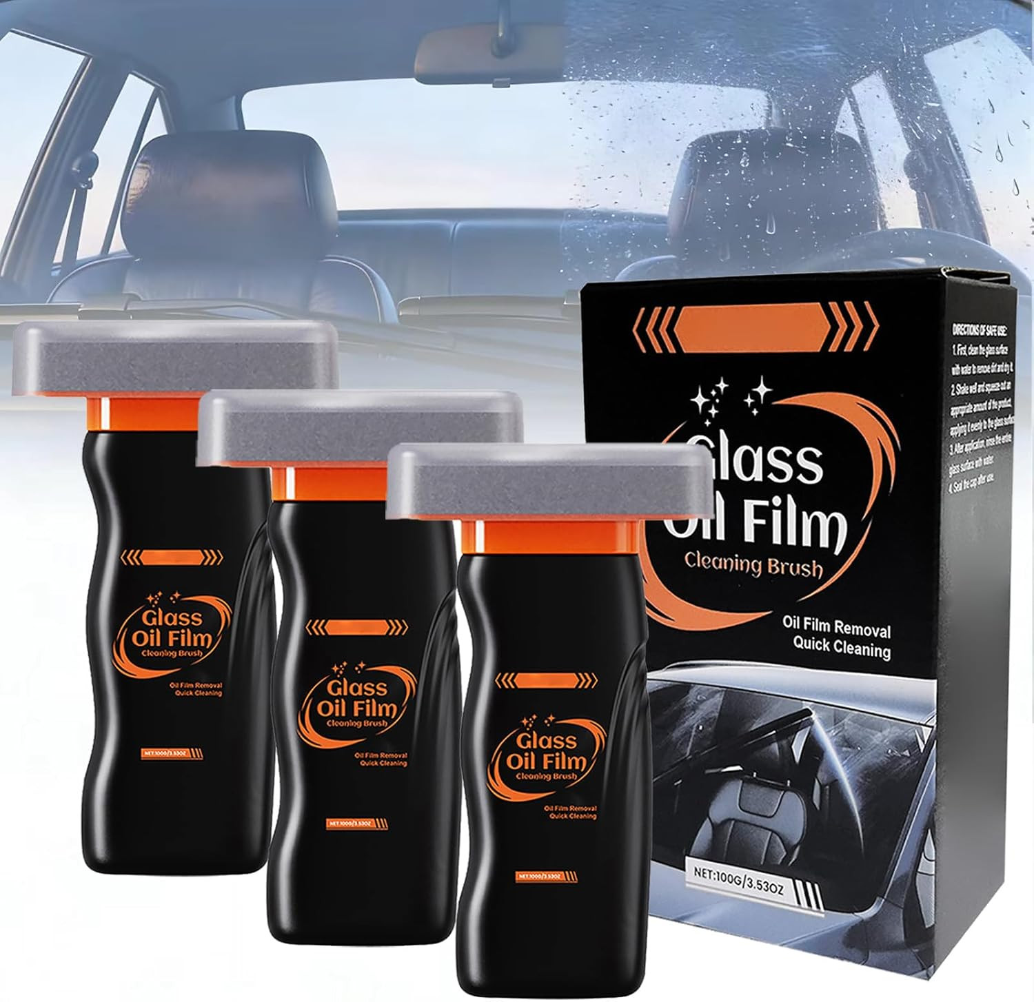 3 Pack Glass Oil Film Remover for Car Windshield-300G, Roll-On Glass Cleaning Co