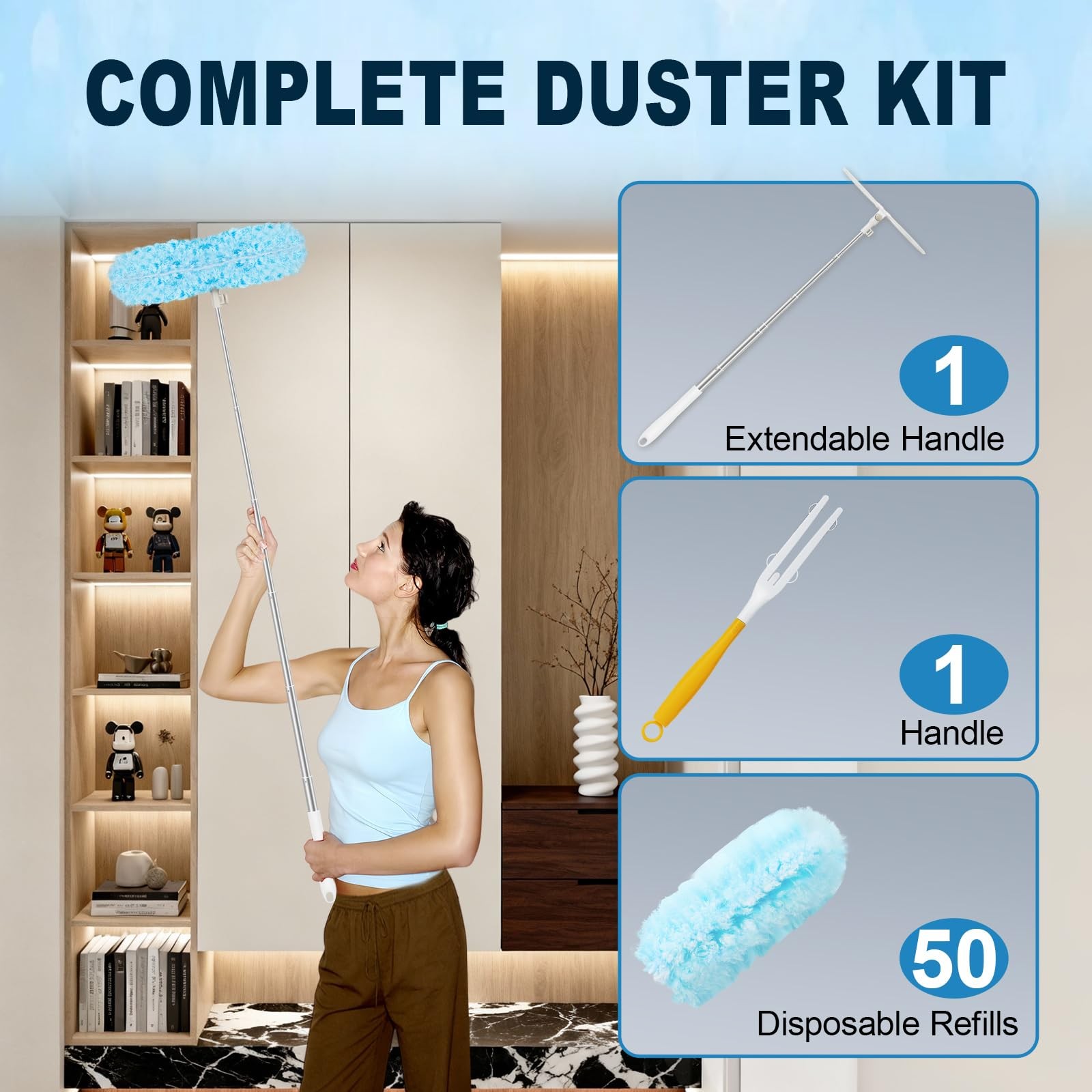 50Pcs Duster Refill Compatible with Swiffer Hand Duster +4FT Extended Handle …