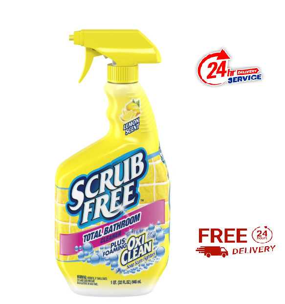 Scrub Free Total Bathroom Cleaner with OxiClean, Lemon Scent, 32 fl oz..