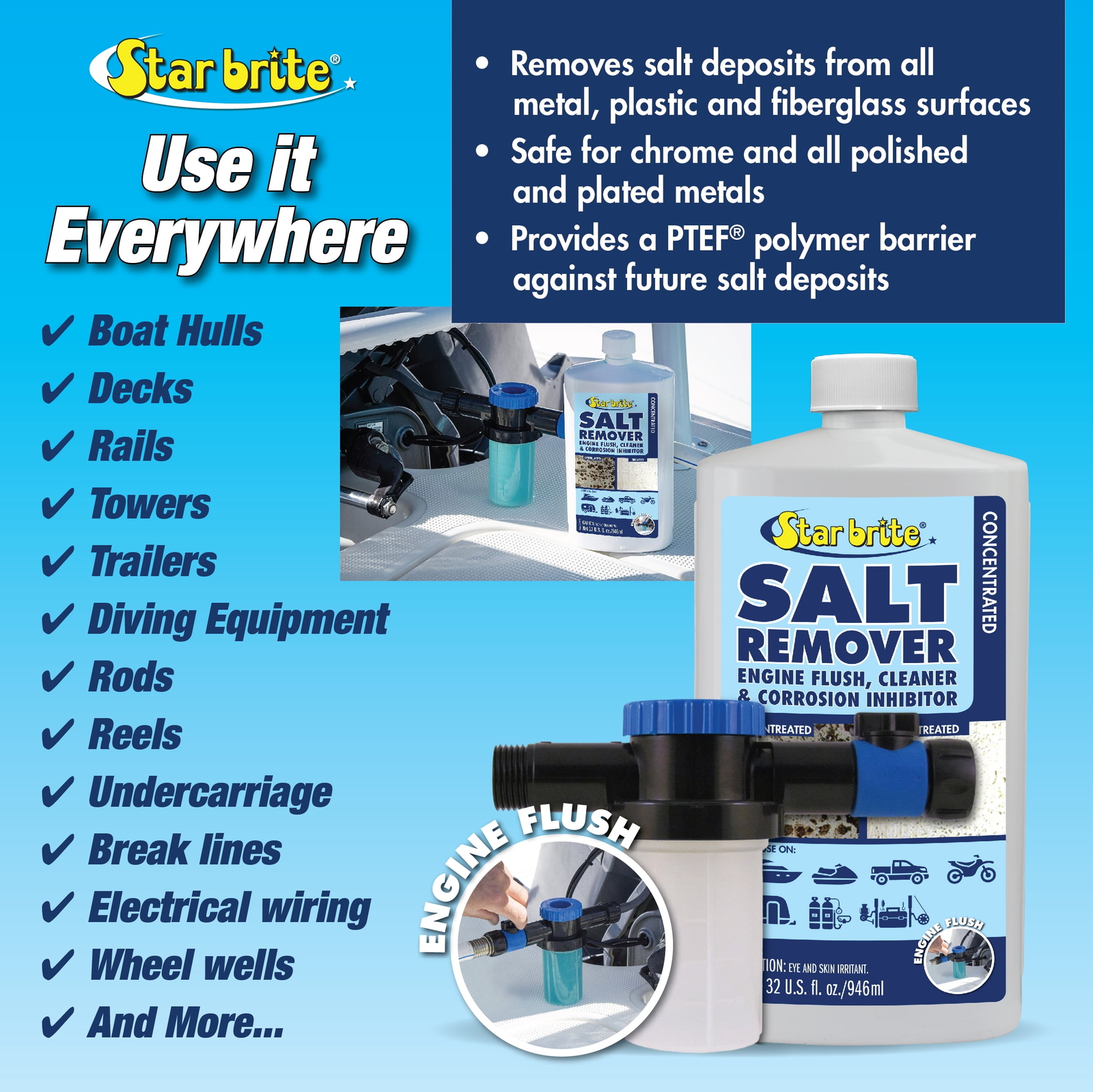 Star brite Salt Remover Kit – Cleaner, Engine Flush & Applicator Included